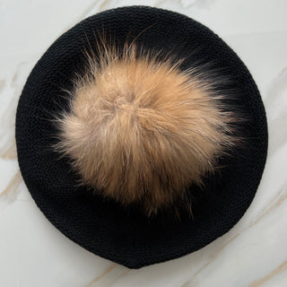 VALERI Lightweight Natural Pom Pom Beret