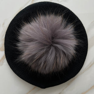 VALERI Lightweight Dark Gray Pom Pom Beret
