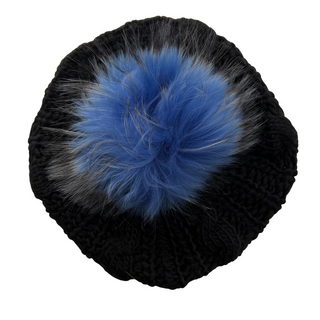 Black Cable Knit Solid Pom Pom Beret
