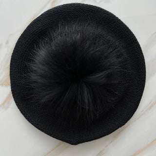 VALERI Lightweight Black Pom Pom Beret