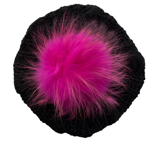 Black Cable Knit Solid Pom Pom Beret