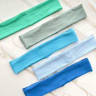 Blue and Green Hues Skinny Solid Ribbed Headbands