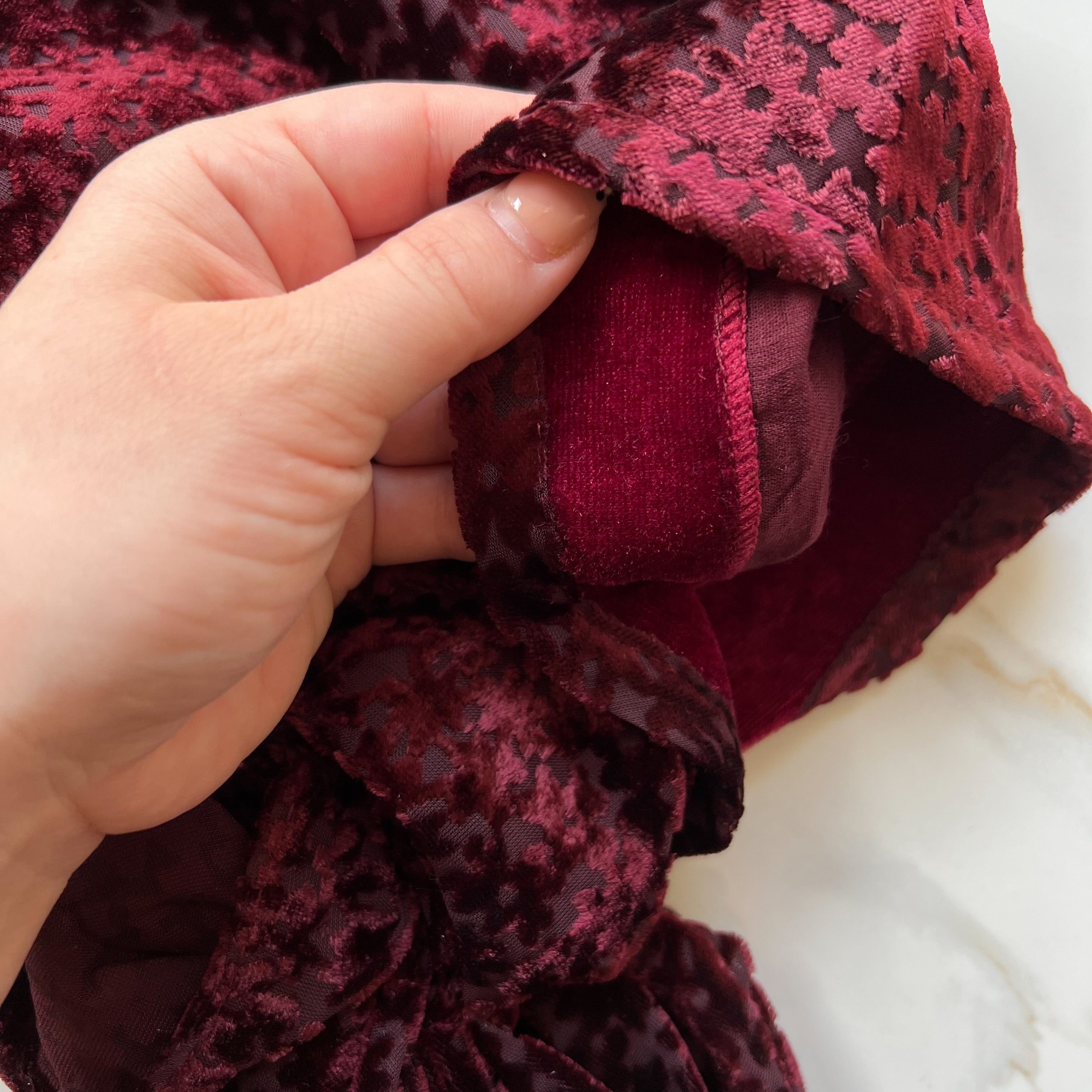 Odette Velvet Pre-Tied Scarf - Burgundy