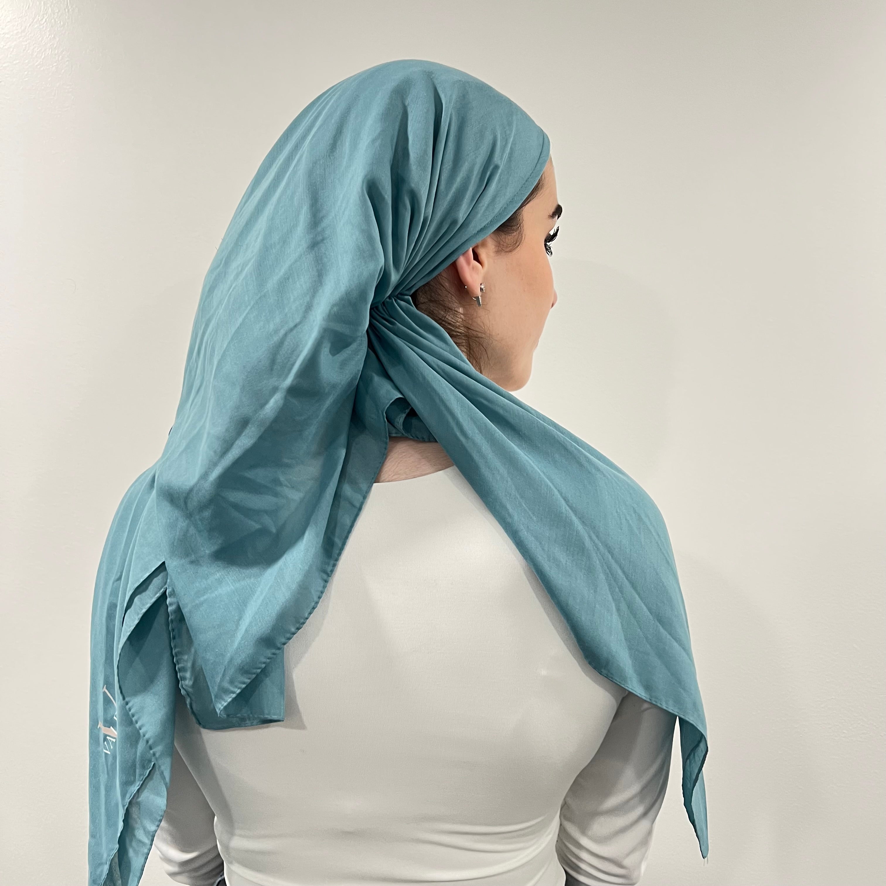 Teal Cotton Open Pre-Tied Scarf
