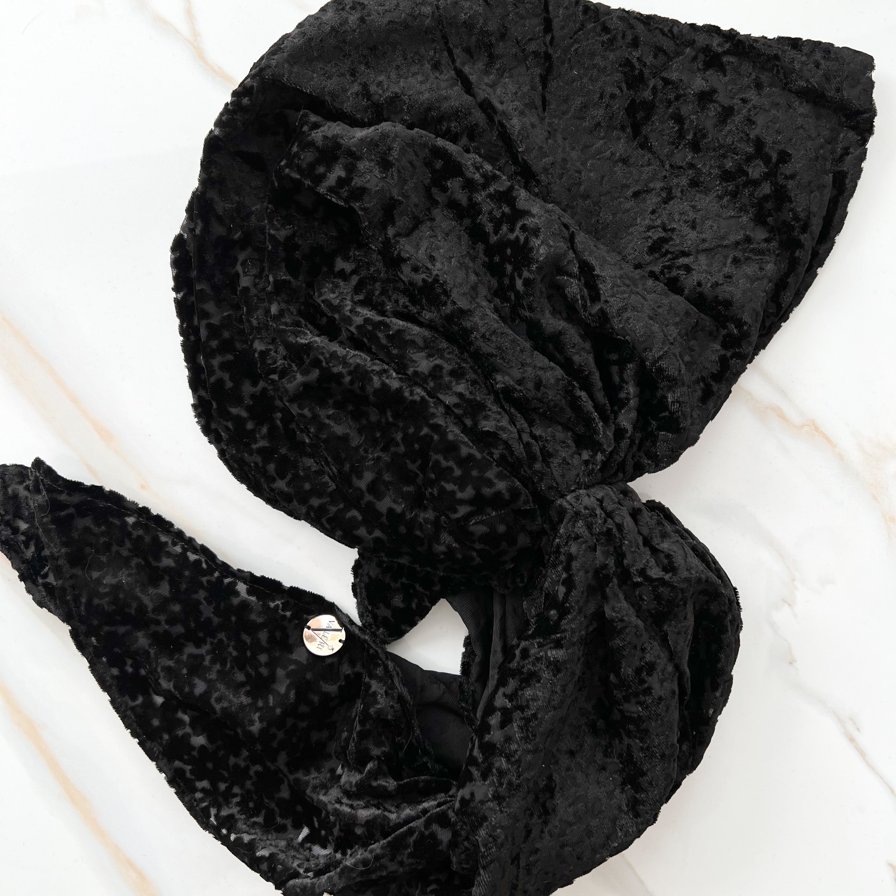 Odette Velvet Pre-Tied Scarf - Black