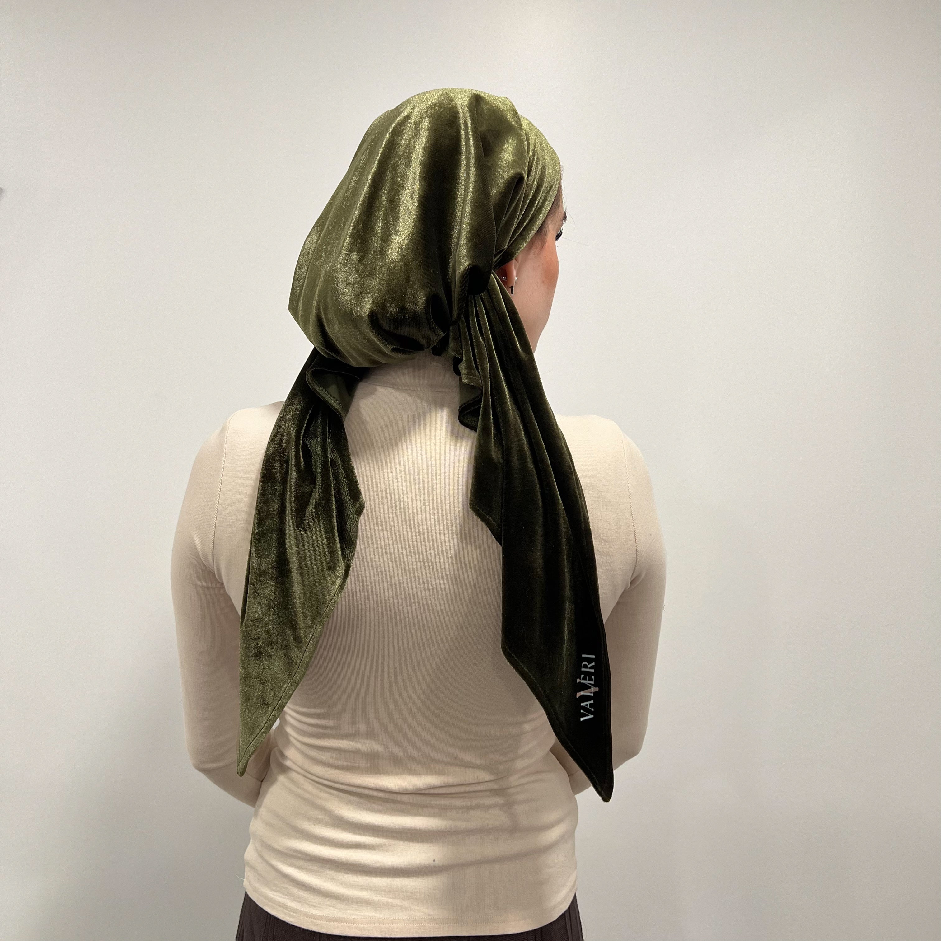 Green Velvet Pre-Tied Scarf