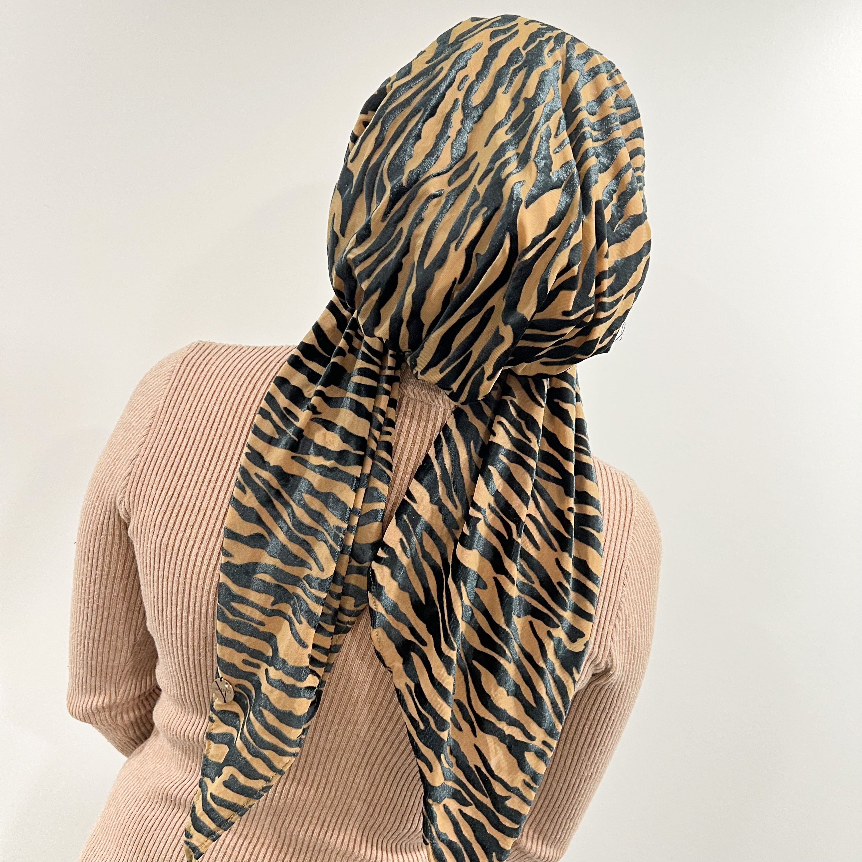 Tiger Velvet Pre-Tied Scarf - Camel