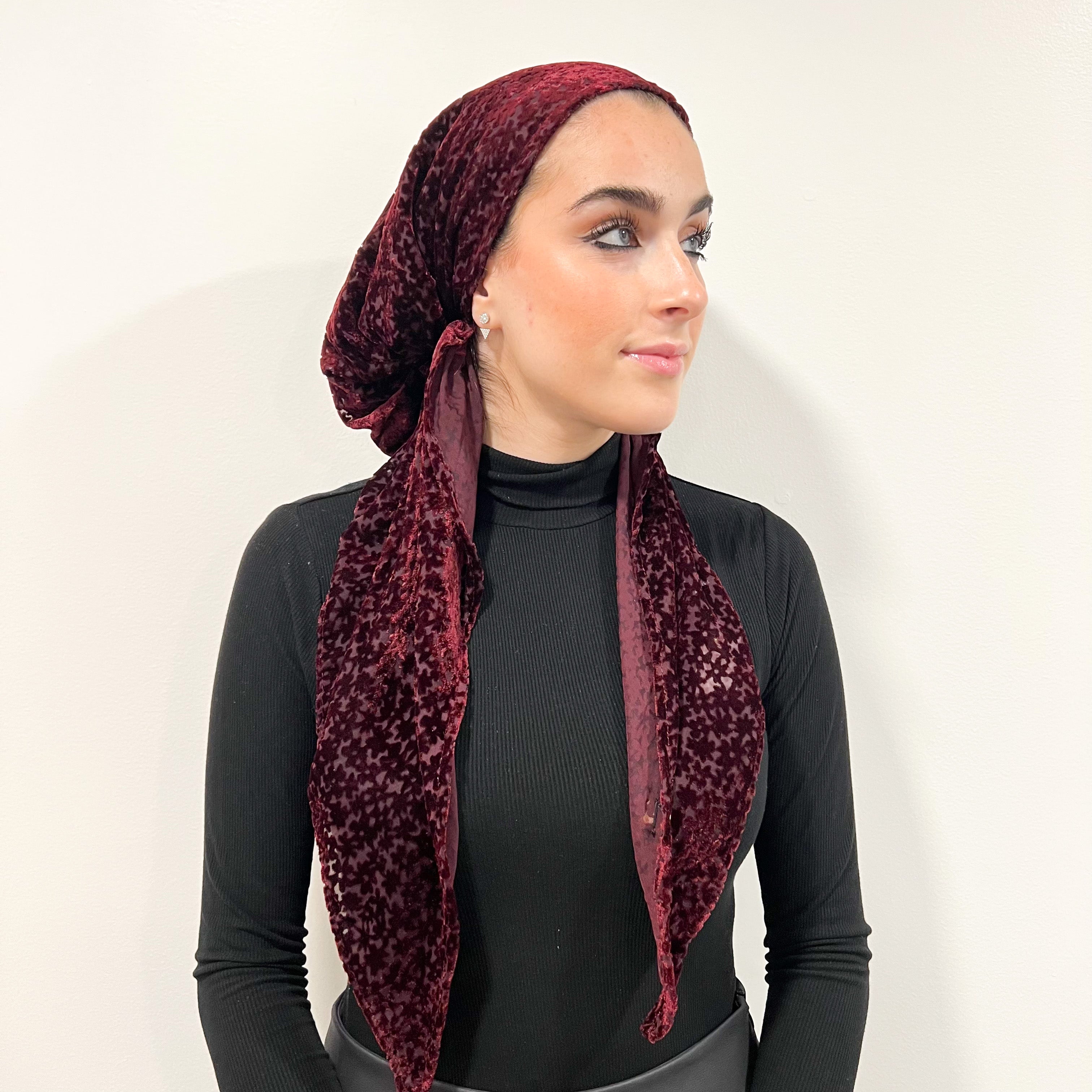 Odette Velvet Pre-Tied Scarf - Burgundy