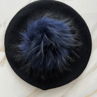 VALERI Lightweight Navy Pom Pom Beret
