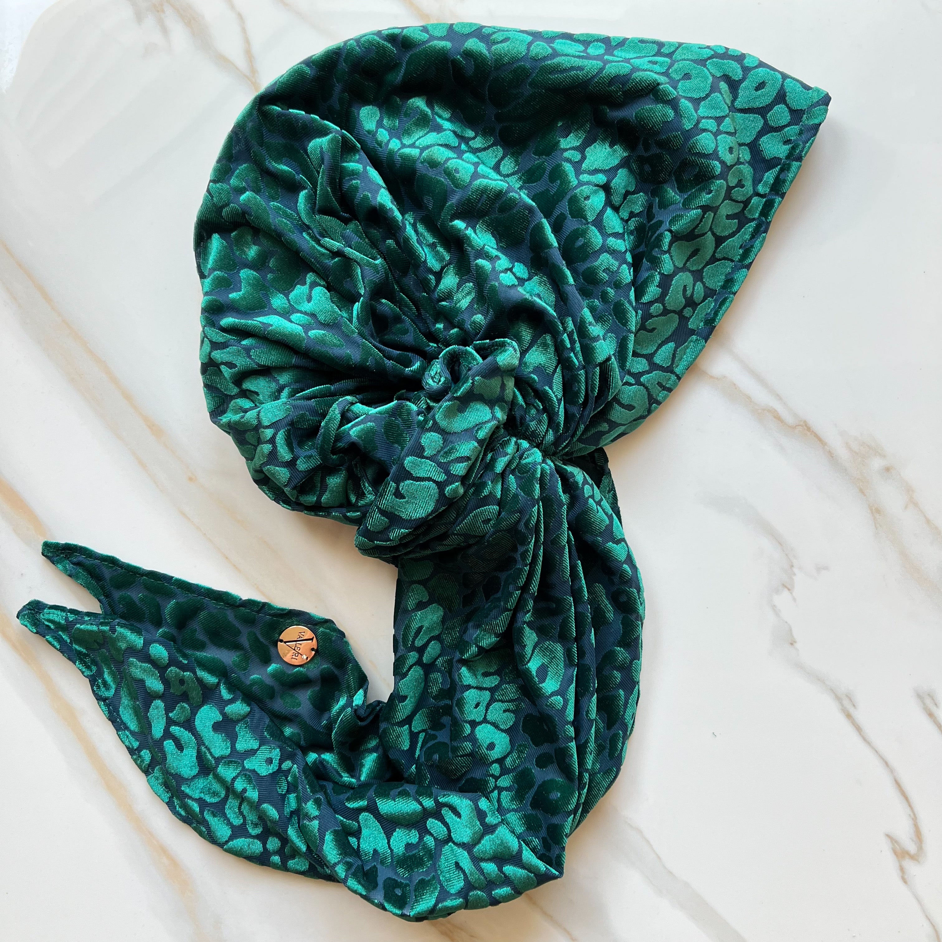 Leopard Velvet Pre-Tied - Green