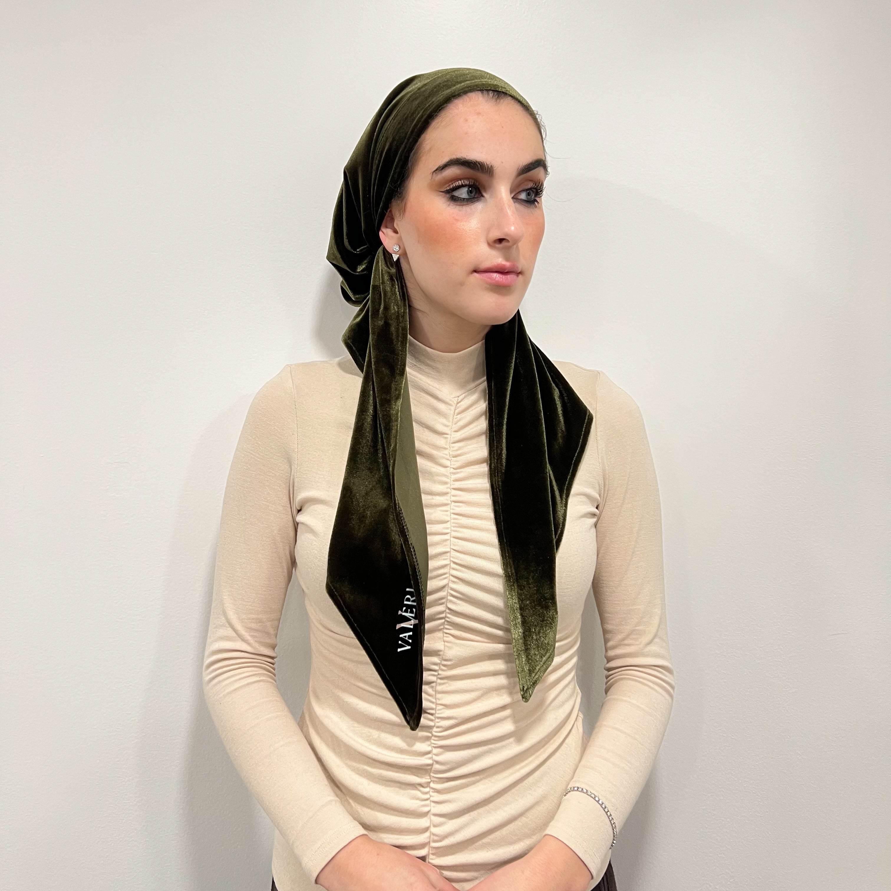 Green Velvet Pre-Tied Scarf