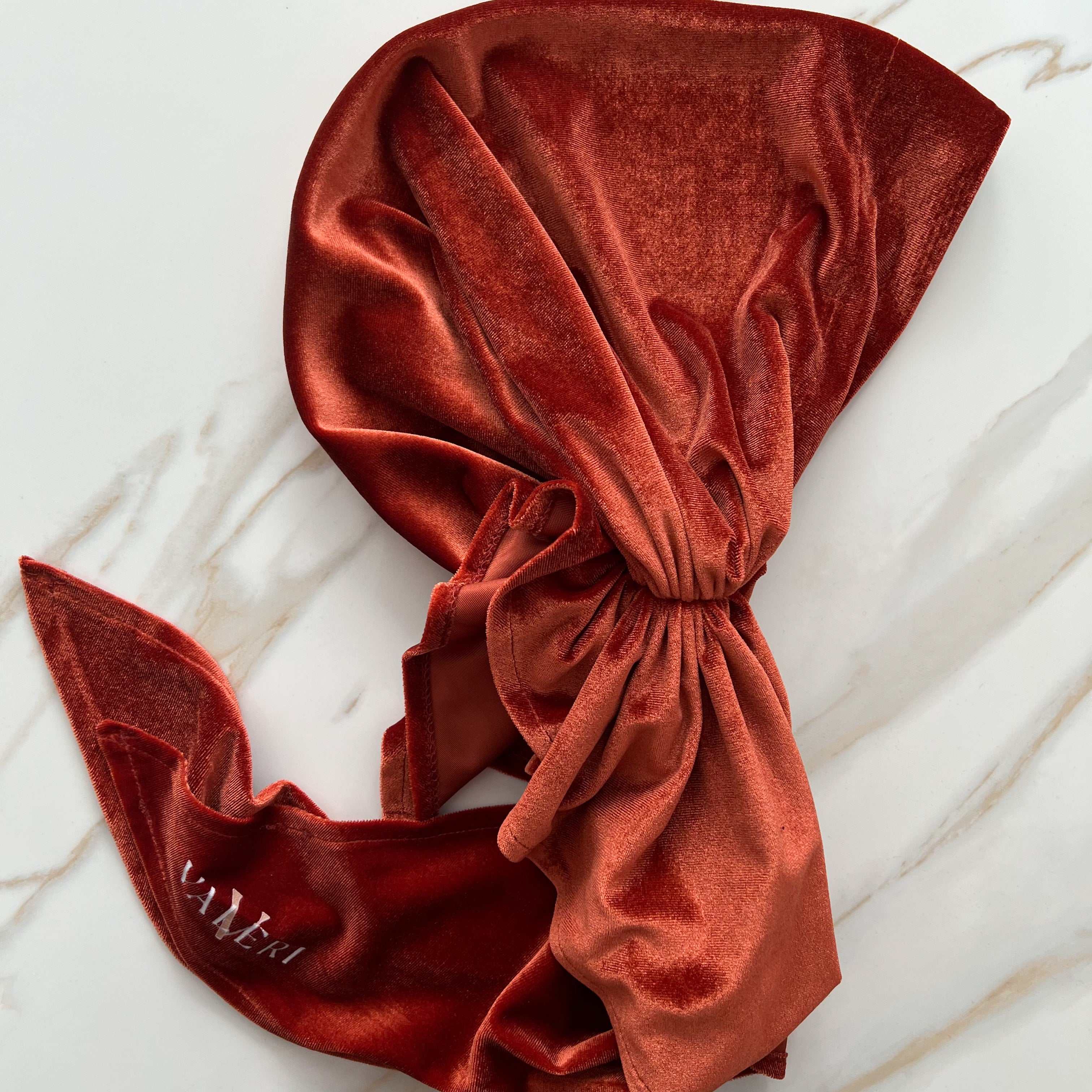 Burnt Orange Velvet Pre-Tied Scarf