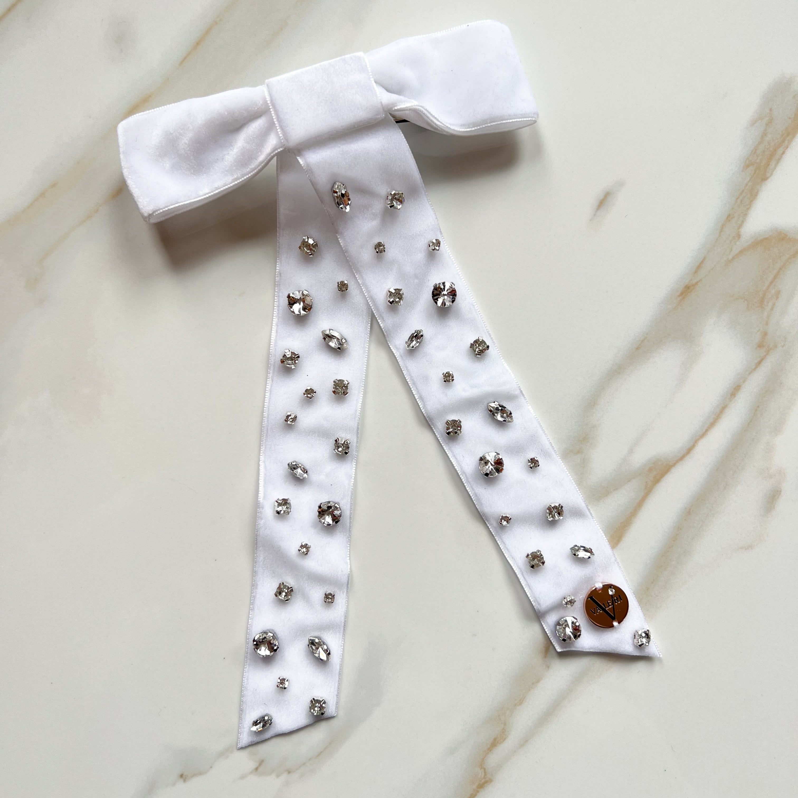 Della Velvet Petite Bow - White