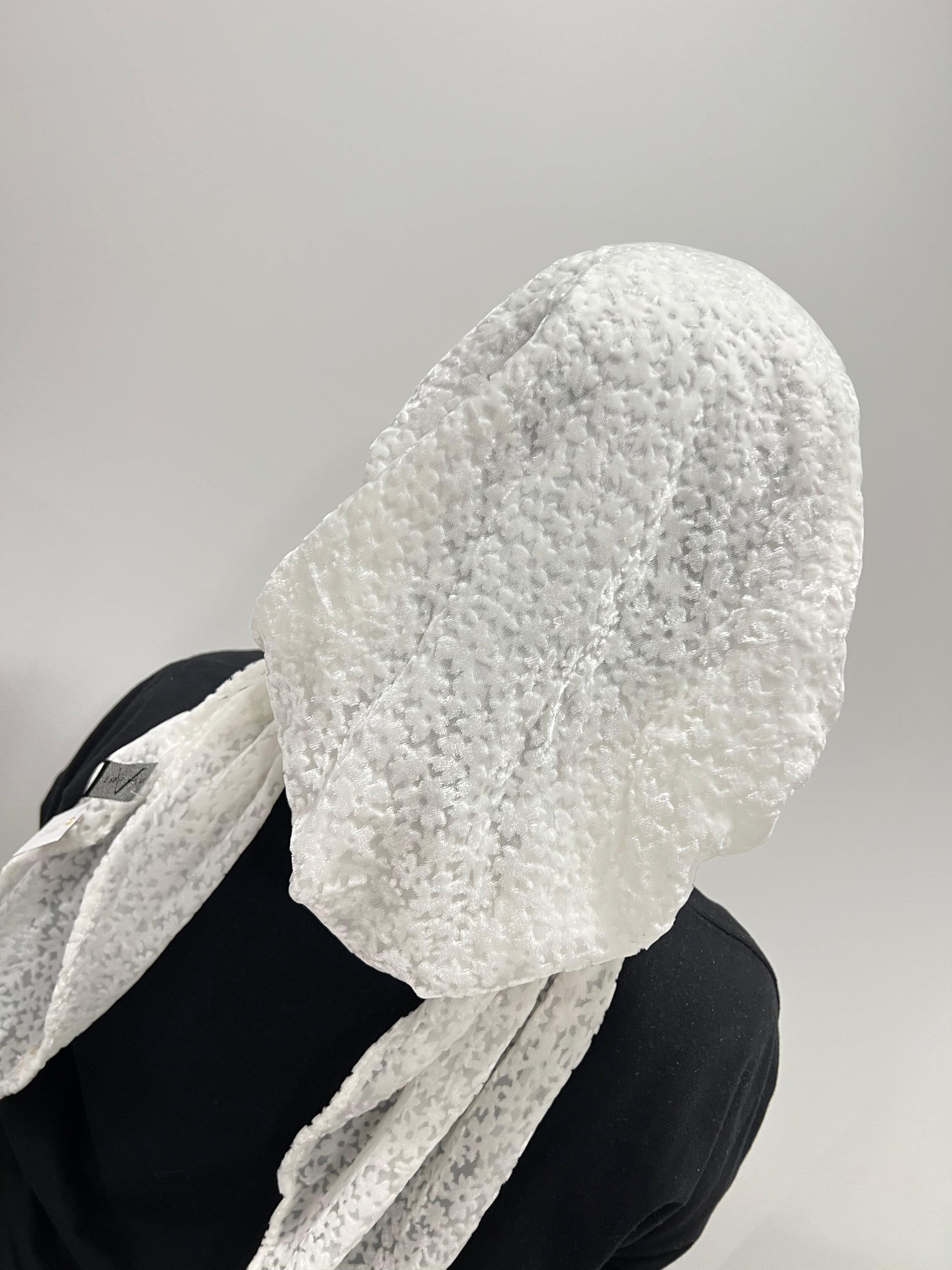 Odette Velvet Pre-Tied Scarf - White