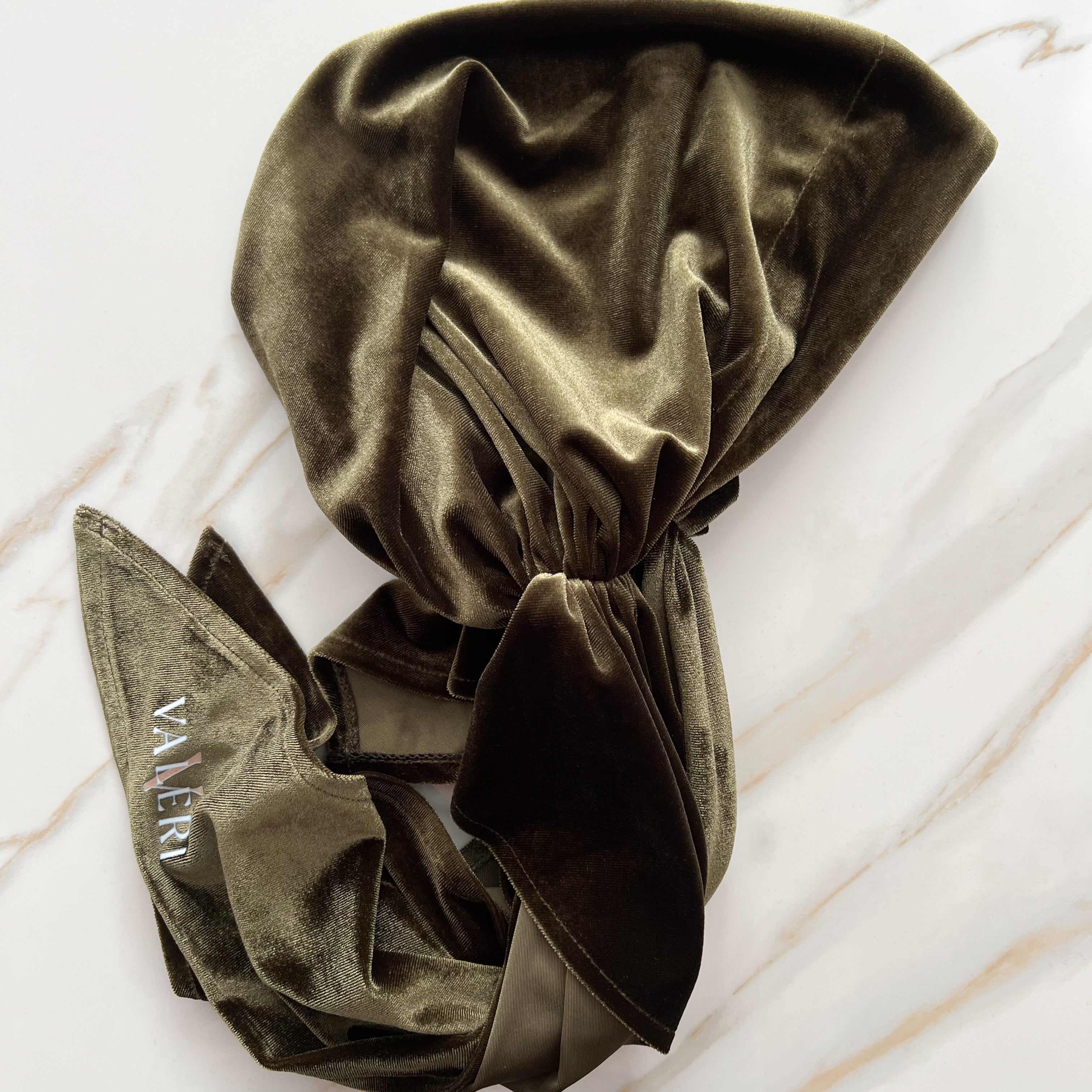 Green Velvet Pre-Tied Scarf