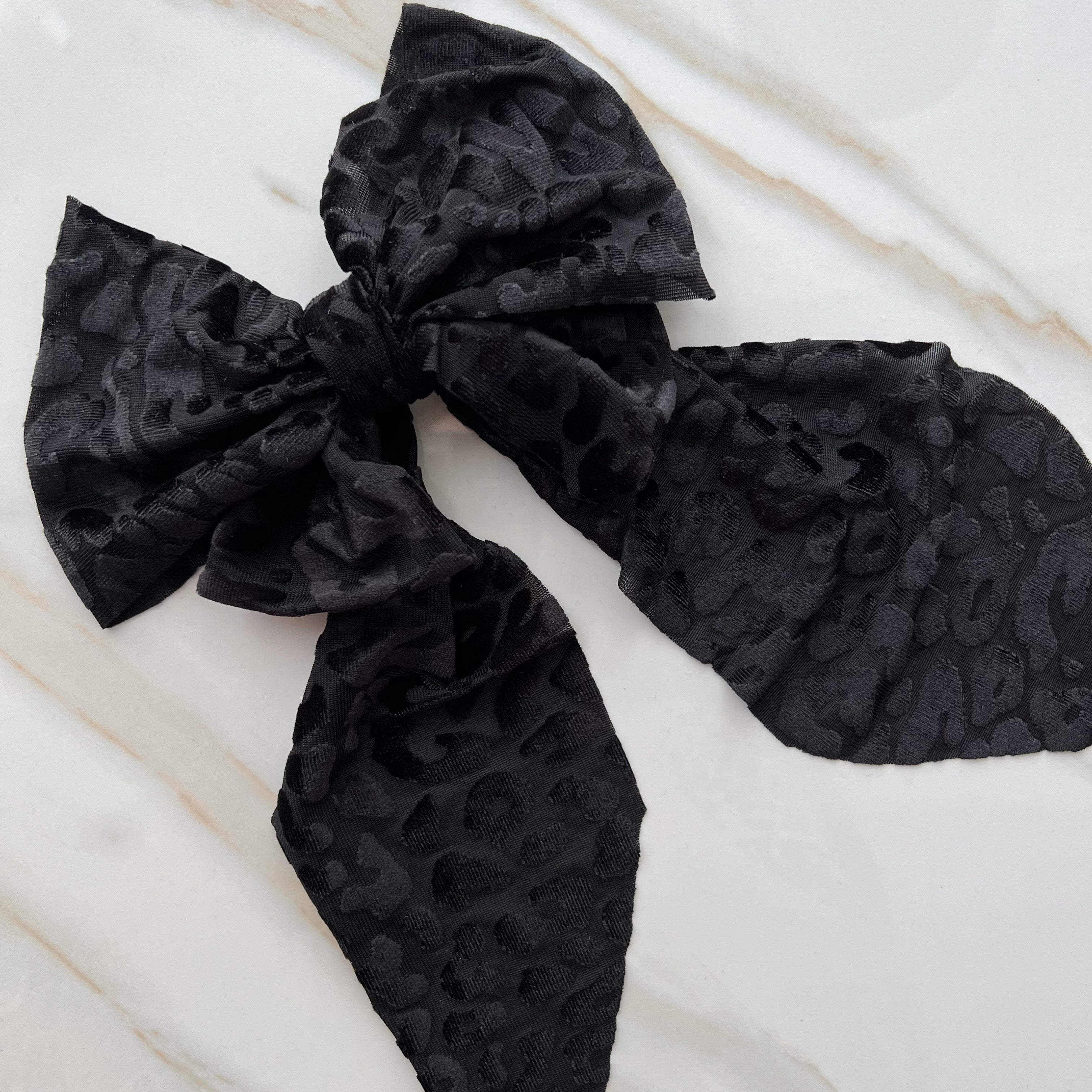 Leopard Velvet Bow - Black