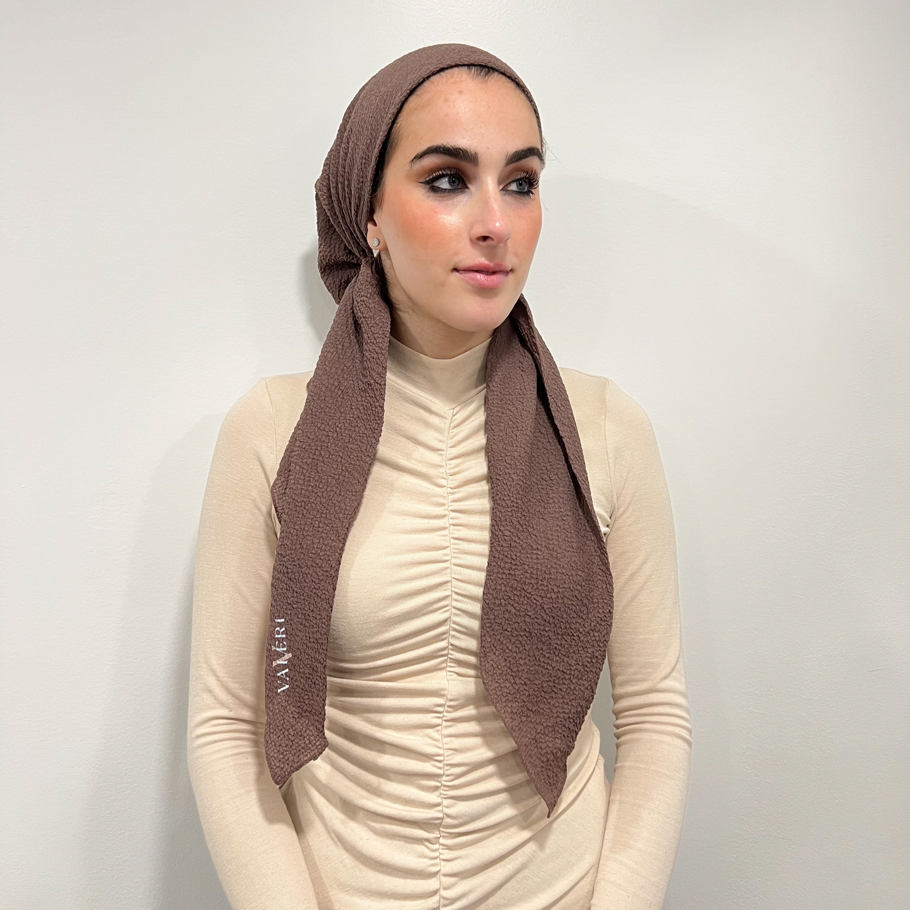 Crinkle Pre-Tied Scarf - Light Brown