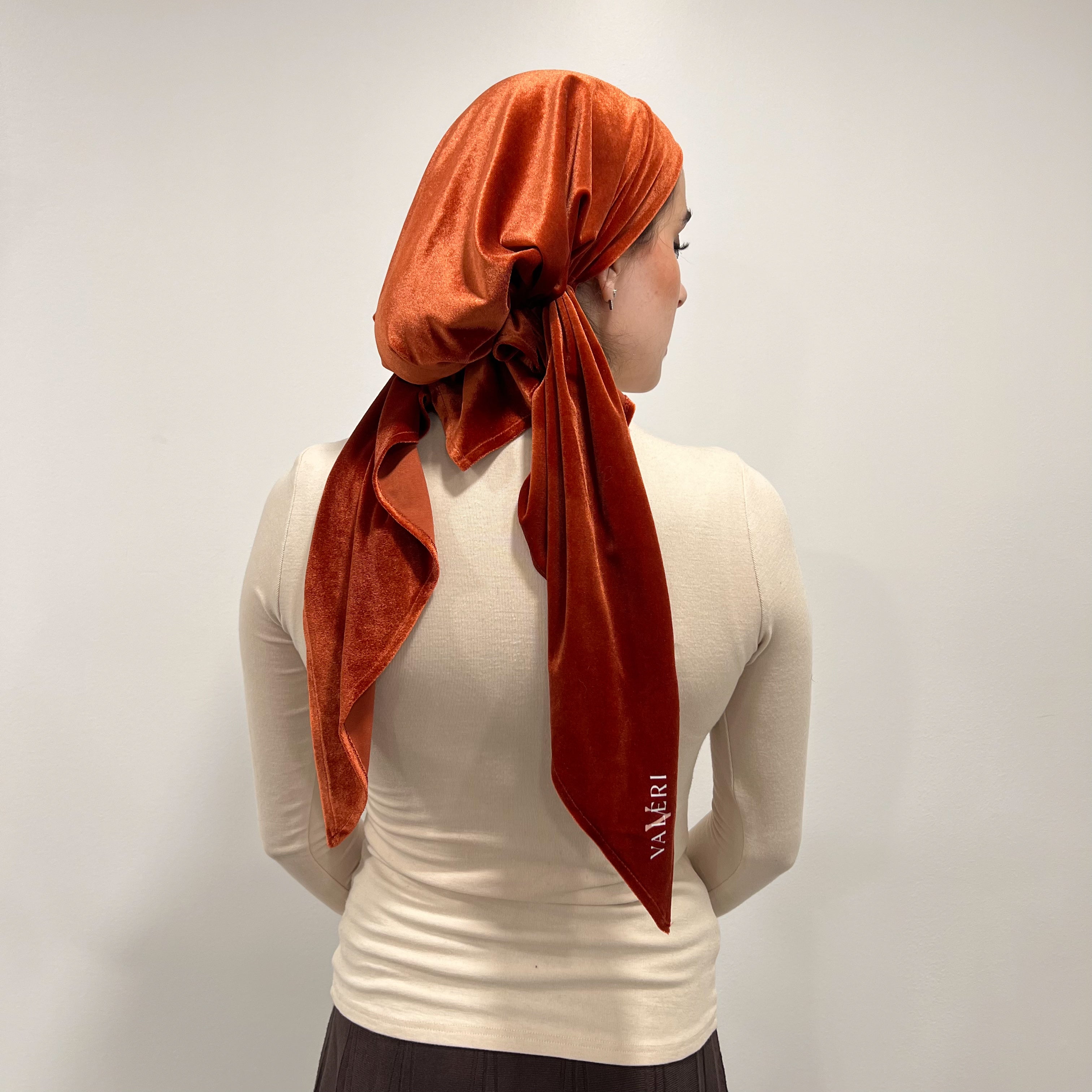 Burnt Orange Velvet Pre-Tied Scarf