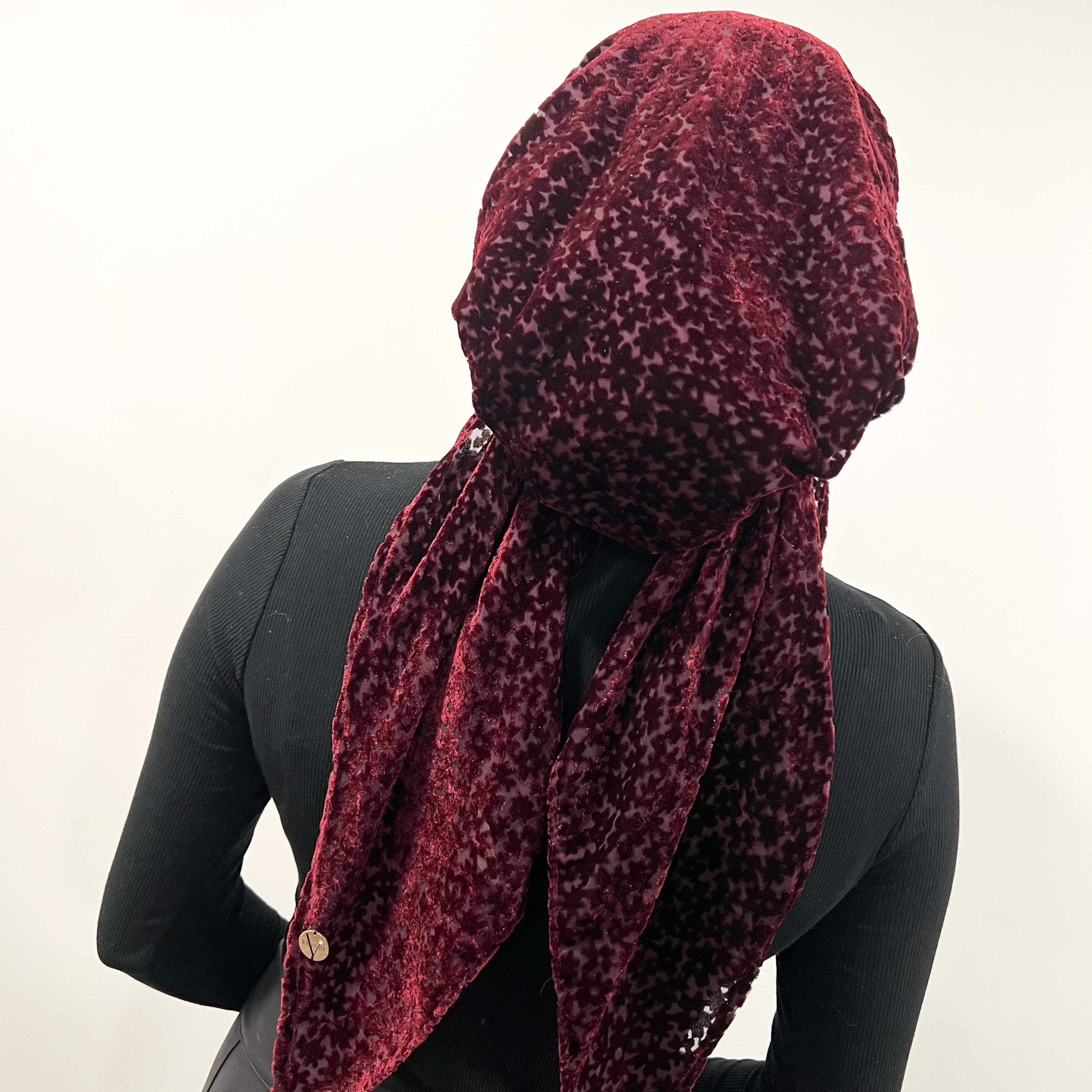 Odette Velvet Pre-Tied Scarf - Burgundy