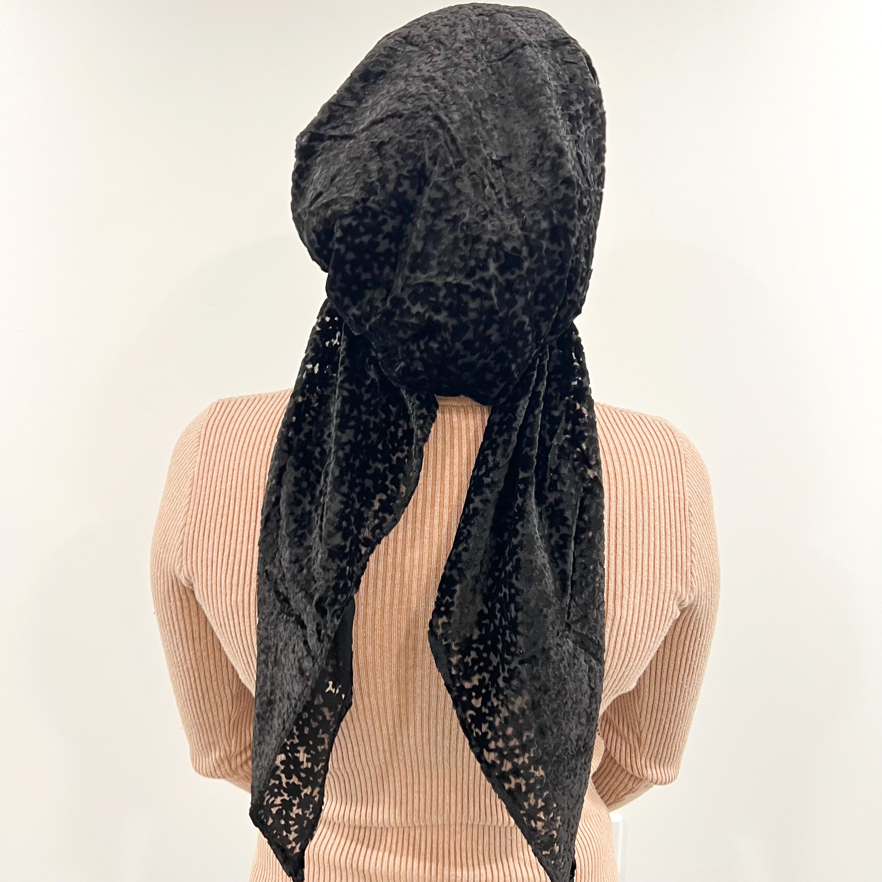 Odette Velvet Pre-Tied Scarf - Black