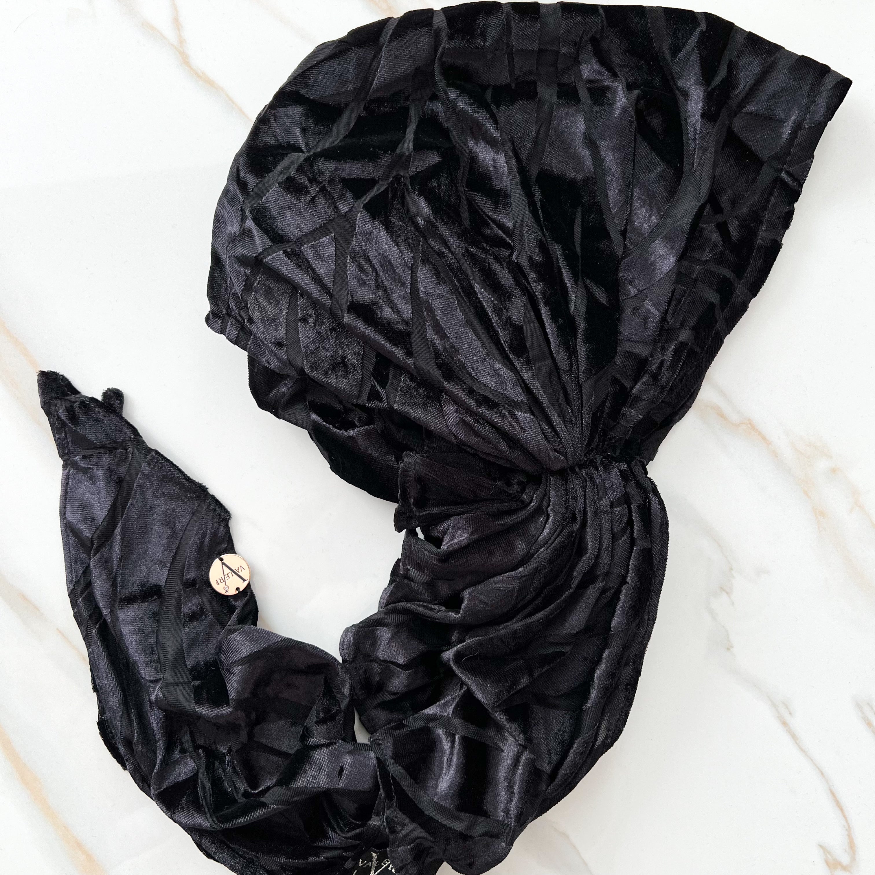 Claire Velvet Pre-Tied Scarf - Black