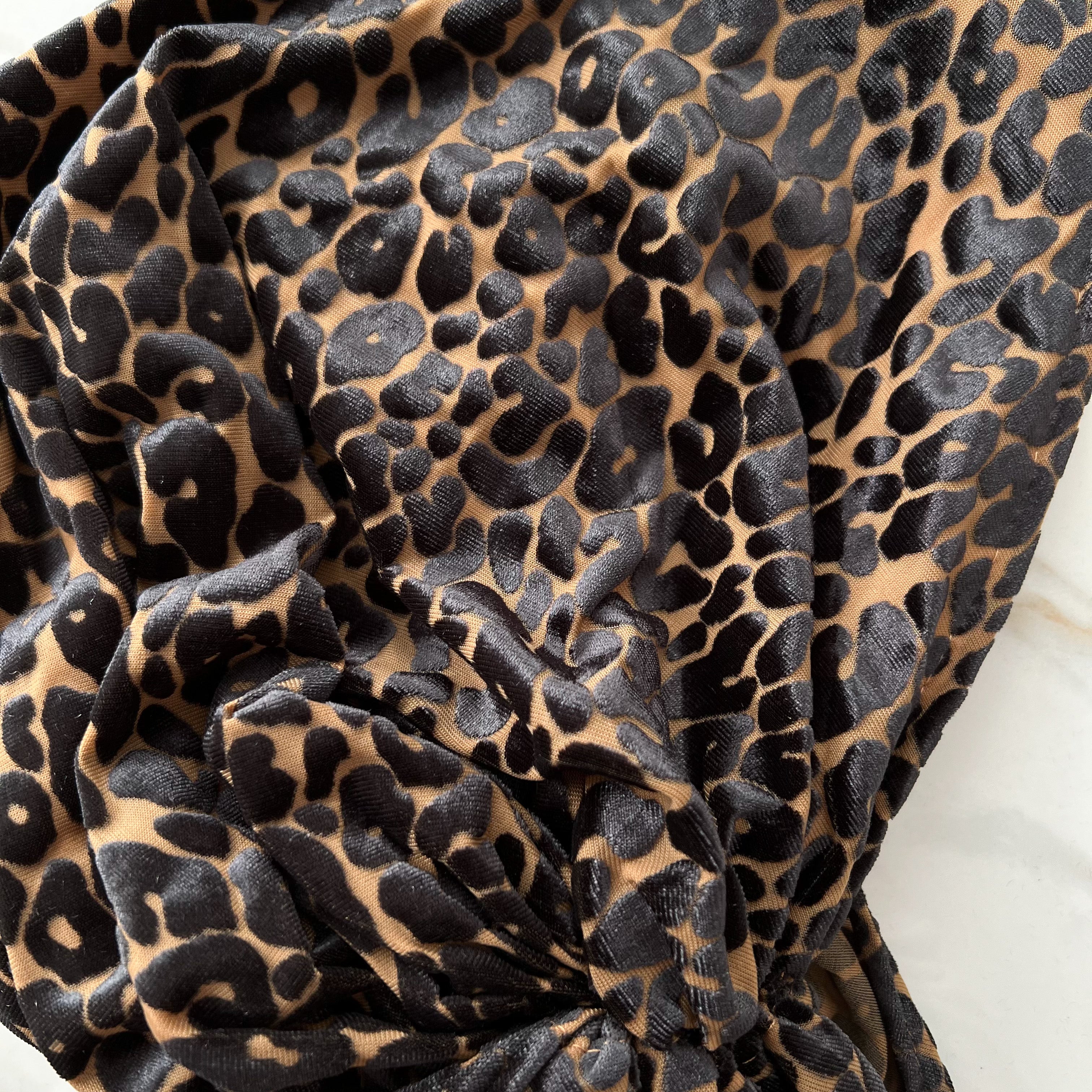 Leopard Velvet Pre-Tied Scarf- Camel