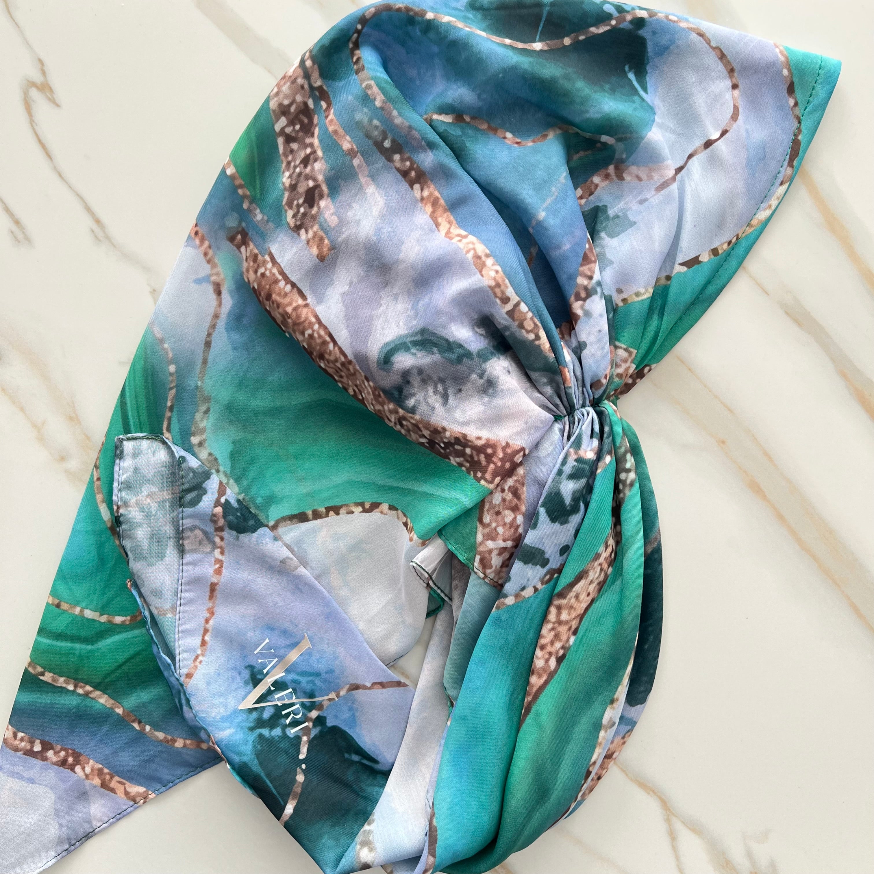 Blue Marble Open Pre-Tied Scarf