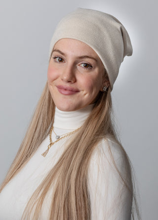 Cream Shimmer Knit Beanie