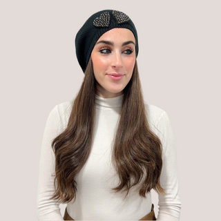 Crystal Heart Beret - Black