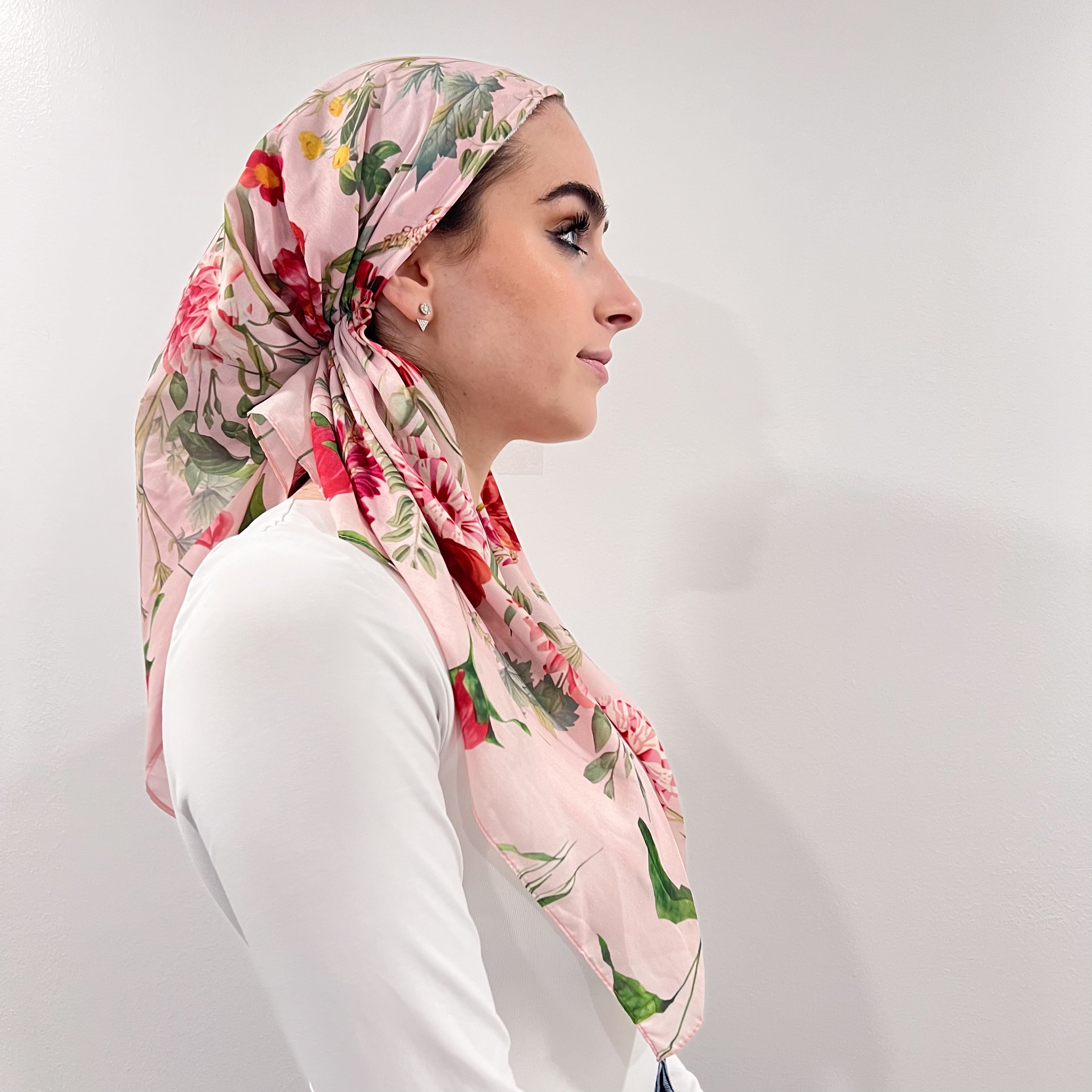 Pink Floral Open Pre-Tied Scarf