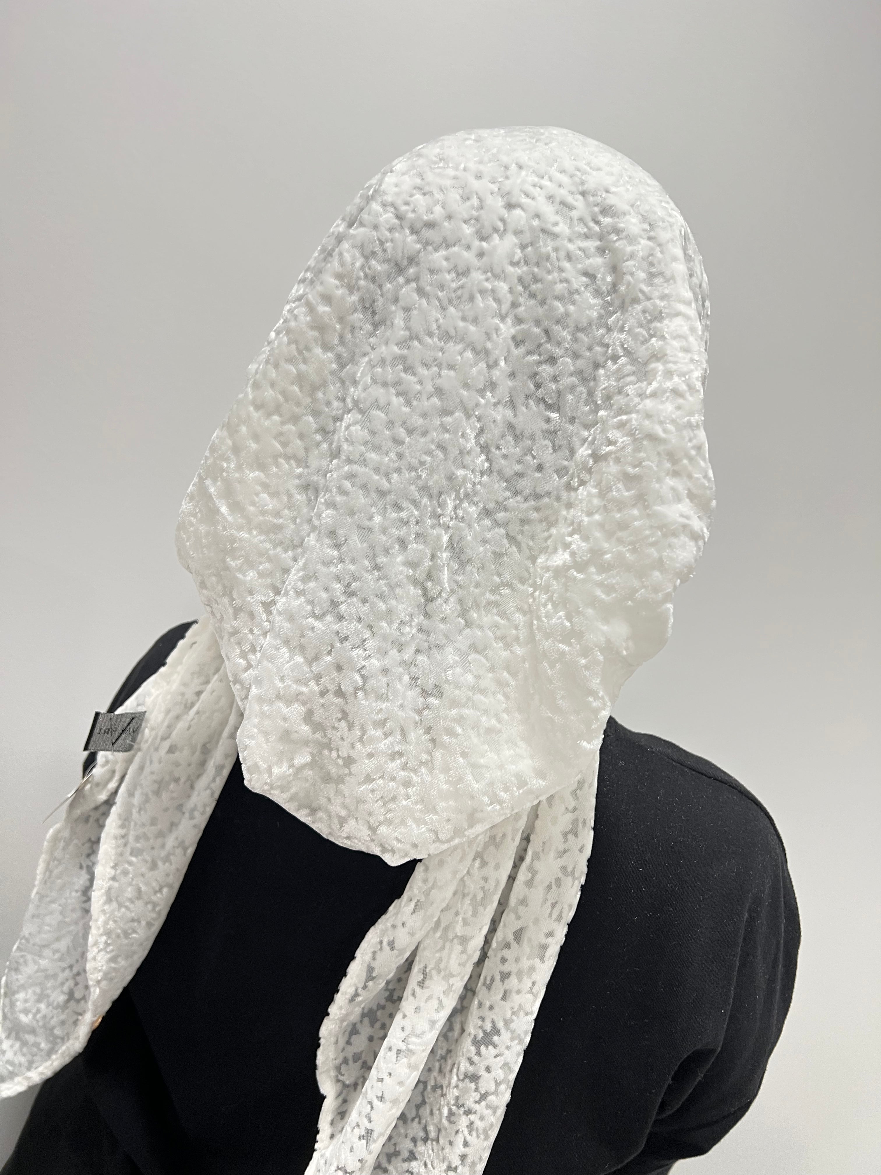 Odette Velvet Pre-Tied Scarf - White
