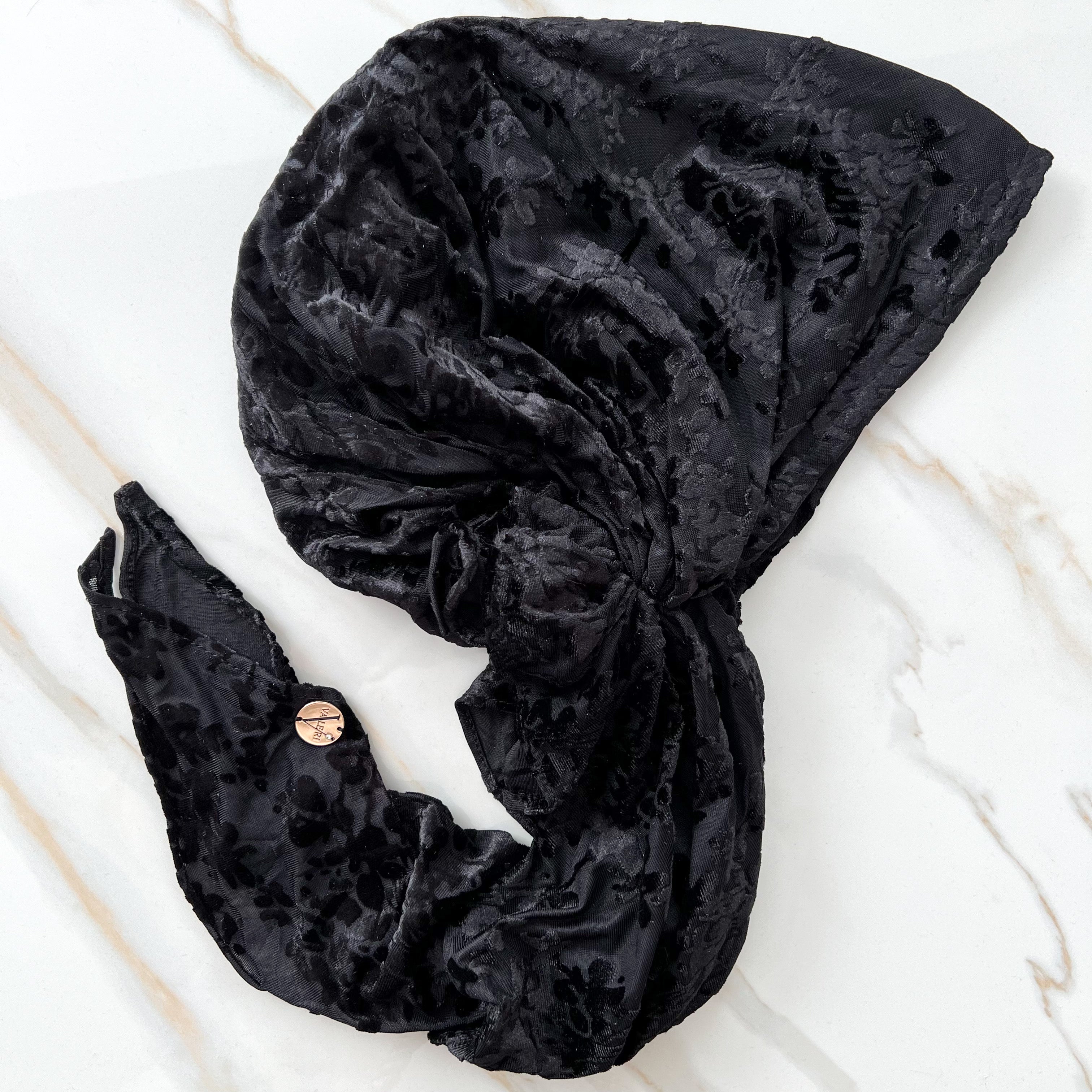 Leilani Velvet Pre-Tied Scarf - Black