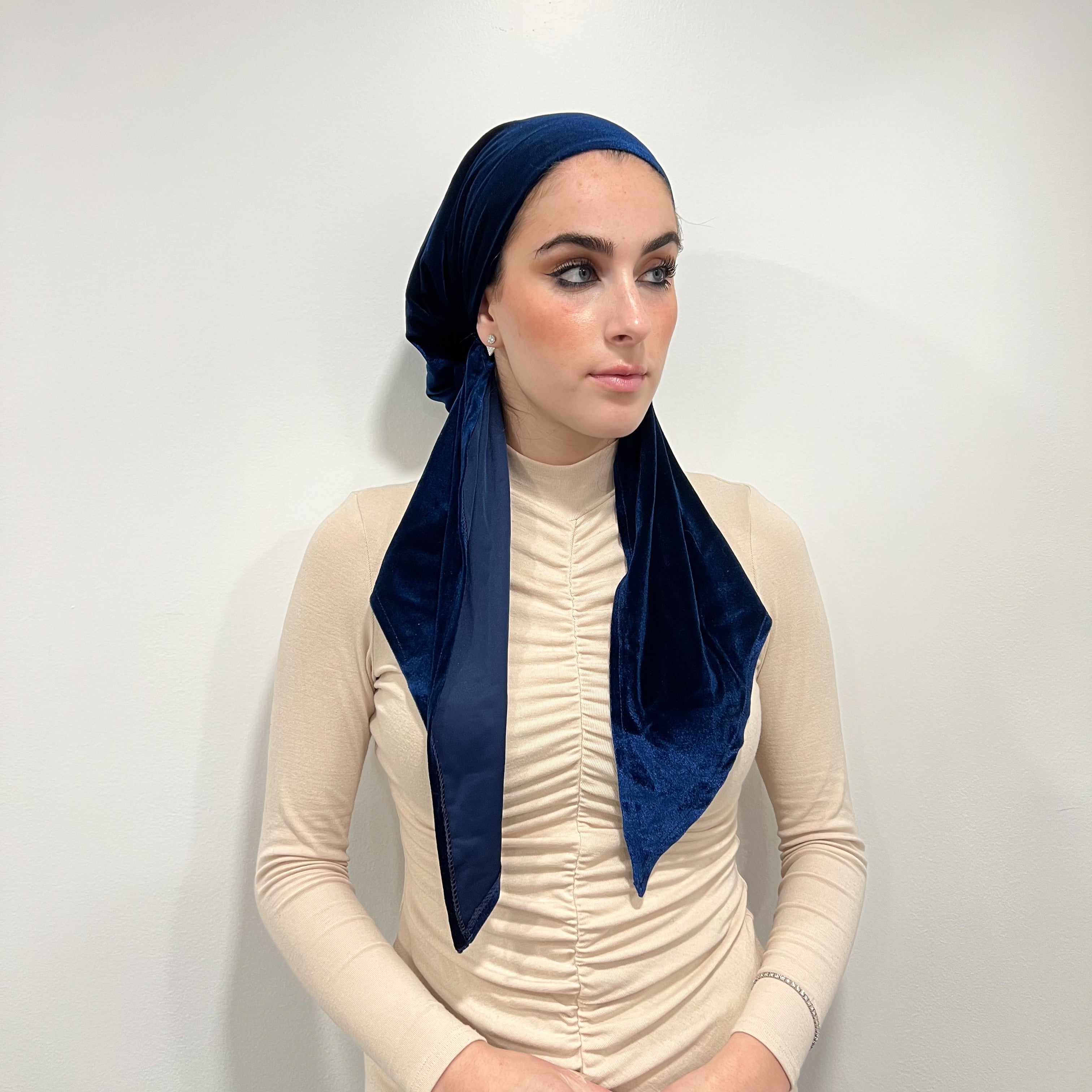 Blue Velvet Pre-Tied Scarf