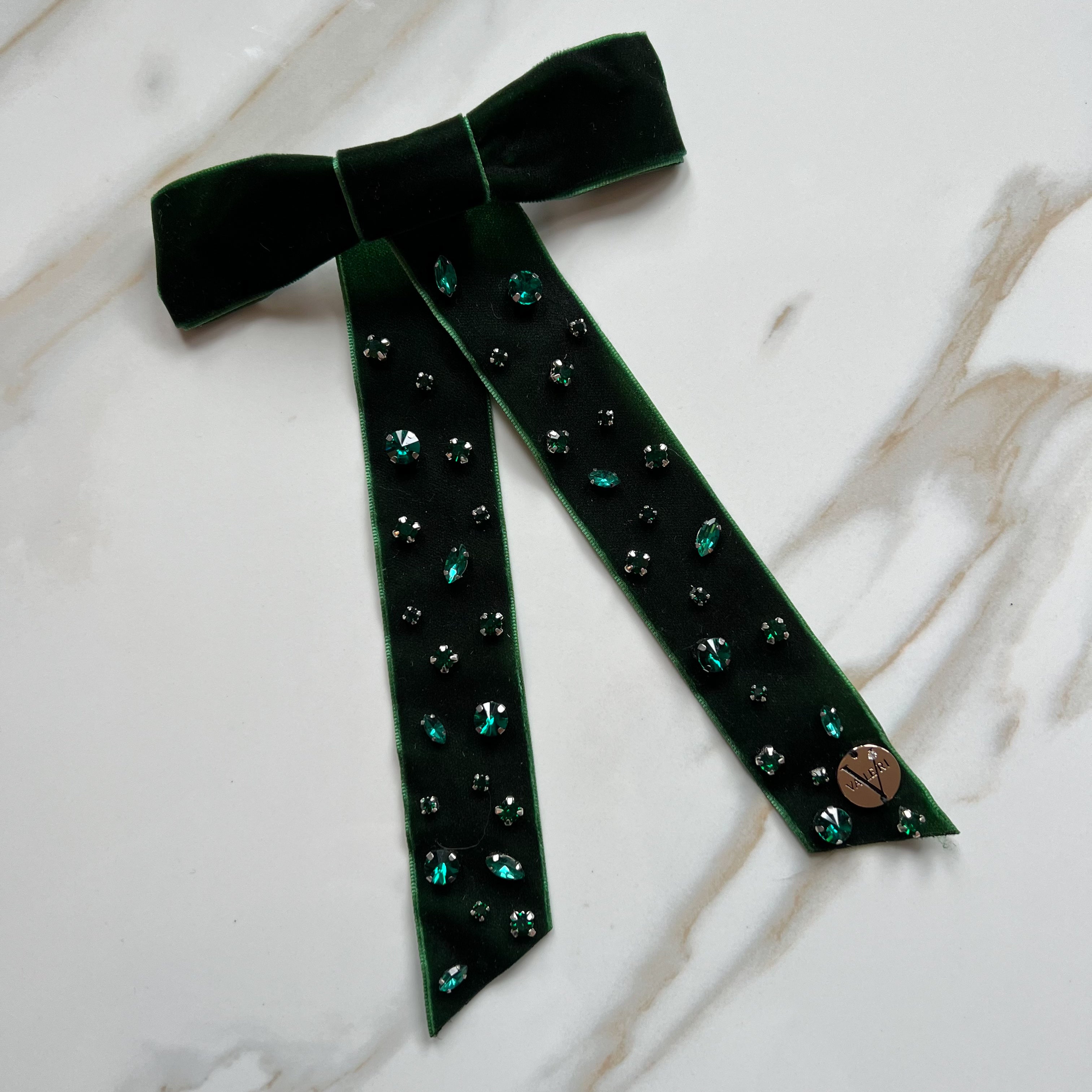 Della Velvet Petite Bow - Emerald