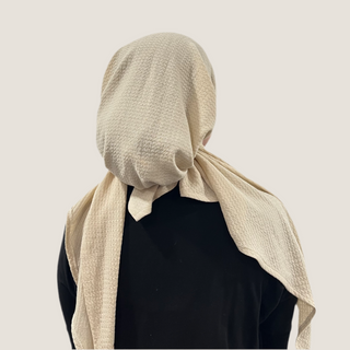 Cream Beige Eyelet Knit Pre-Tied Scarf