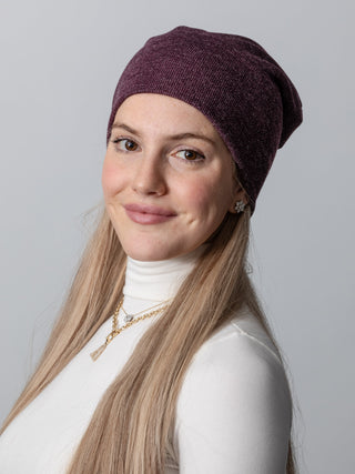 Dark Cherry Shimmer Knit Beanie