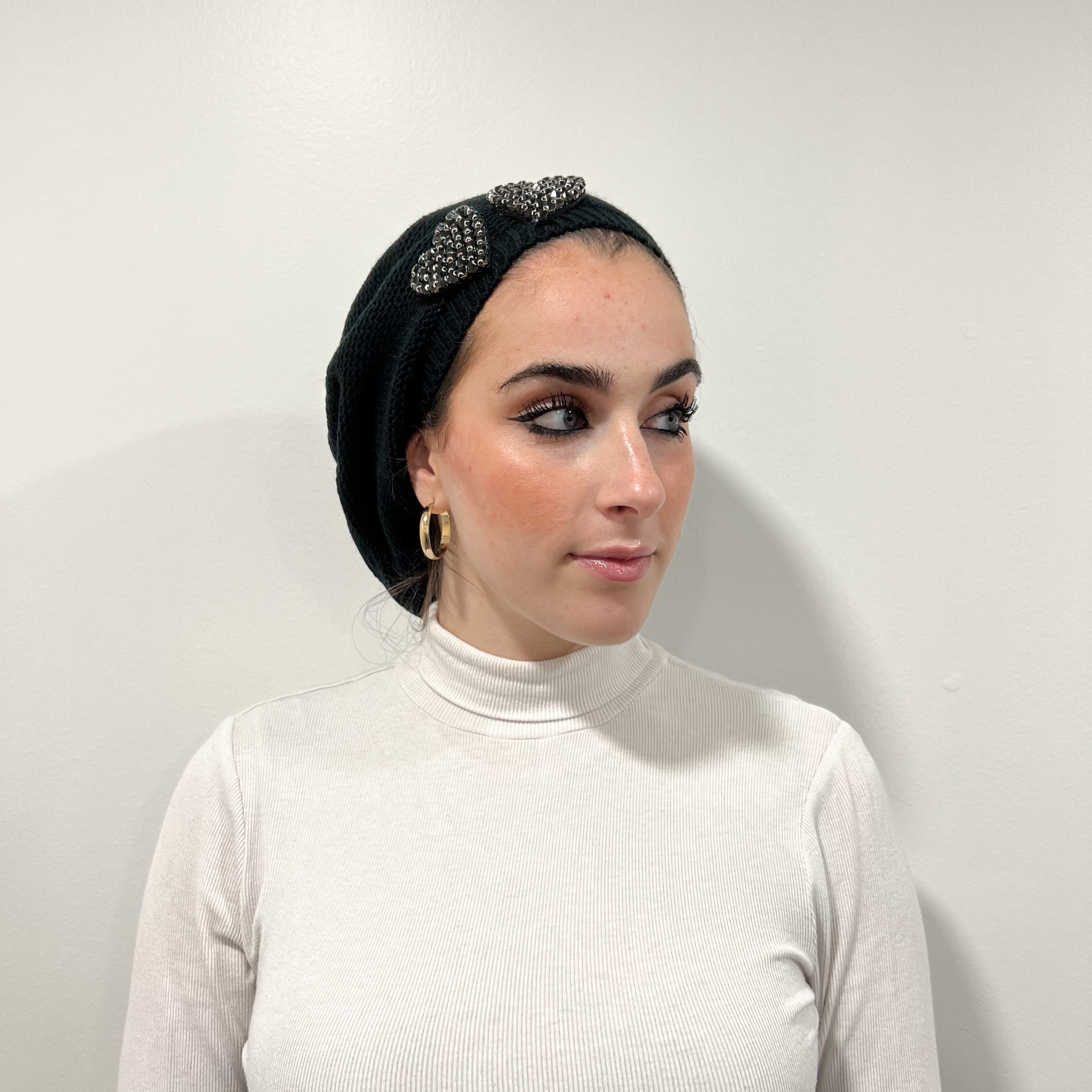 Crystal Heart Beret - Black