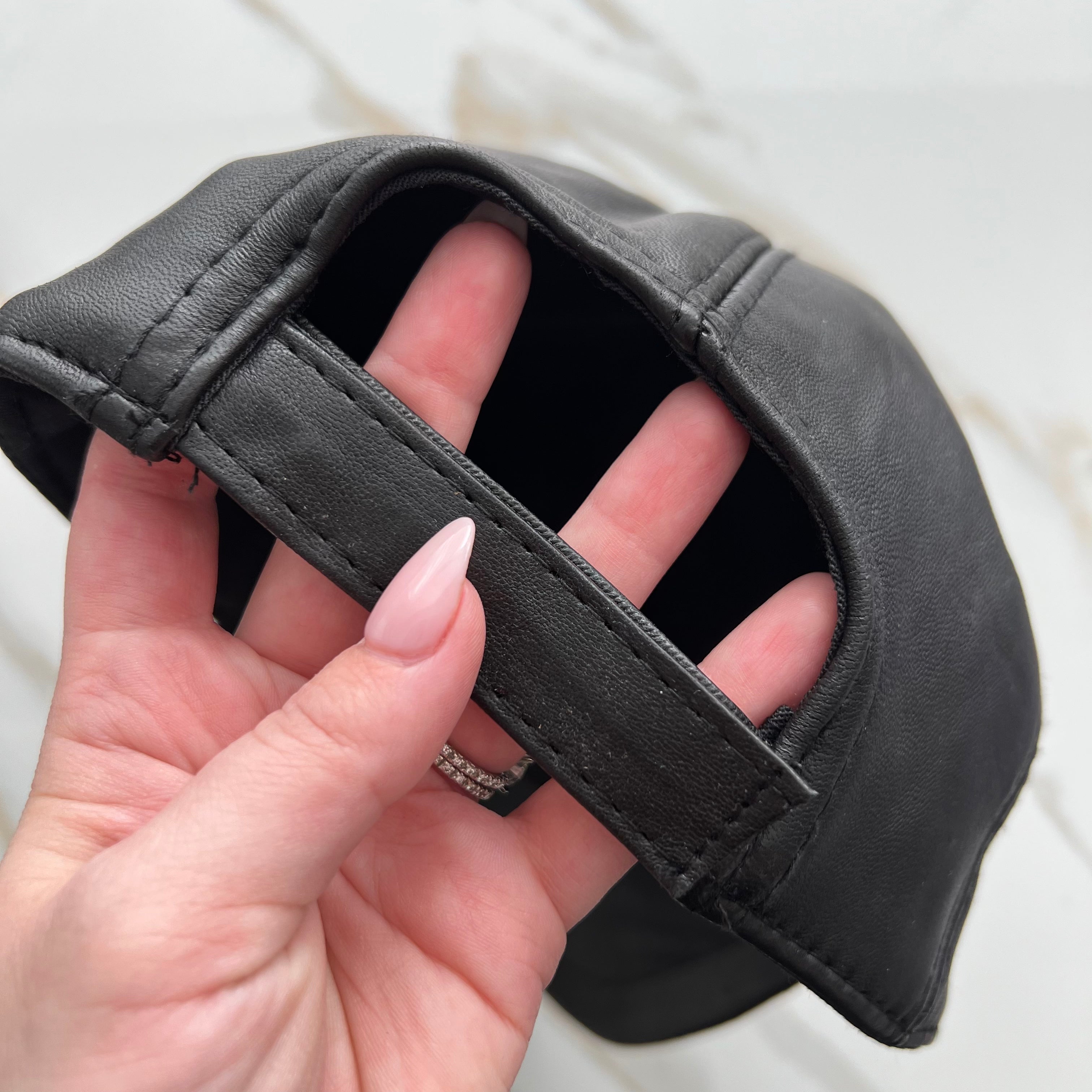 Black Genuine Leather Cap