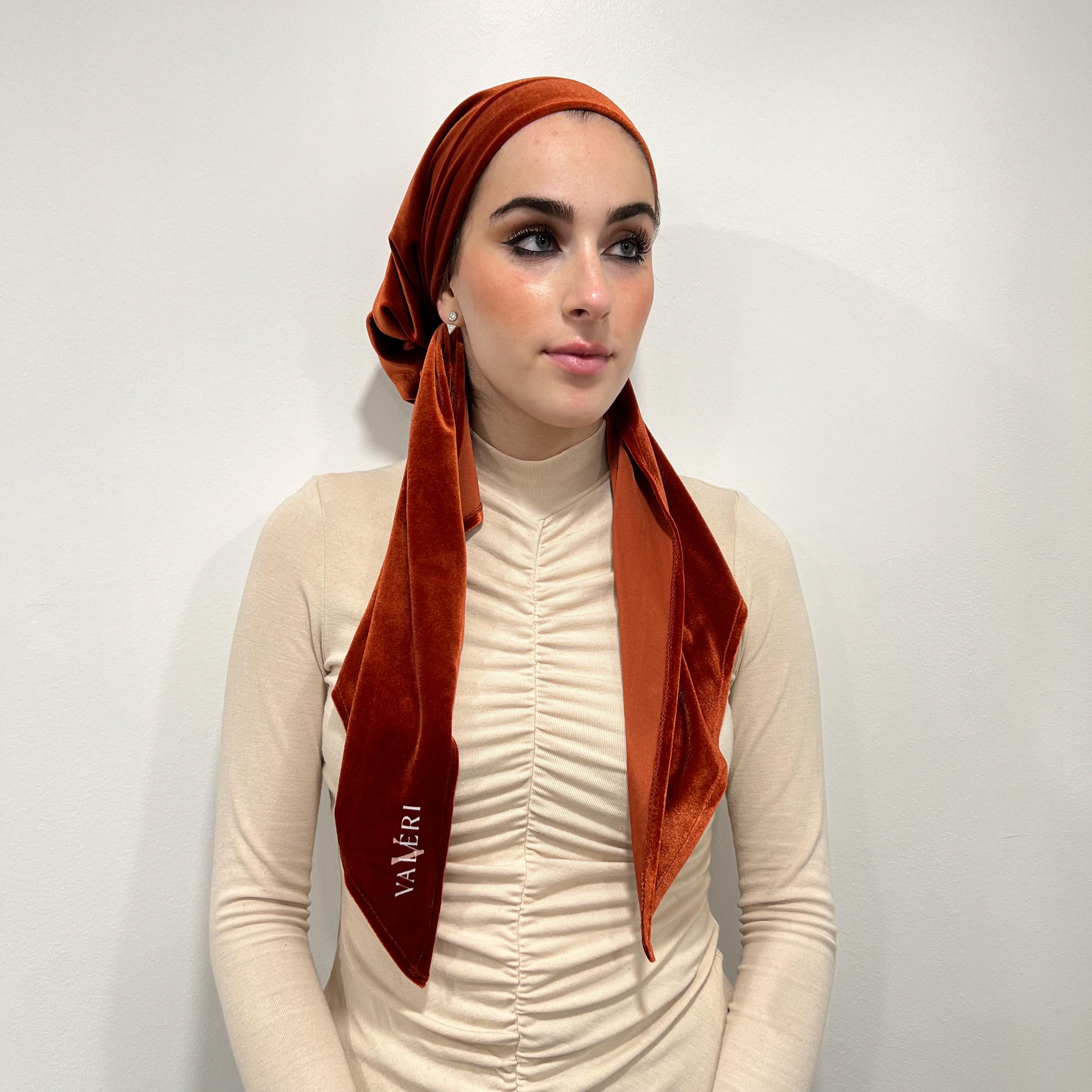 Burnt Orange Velvet Pre-Tied Scarf