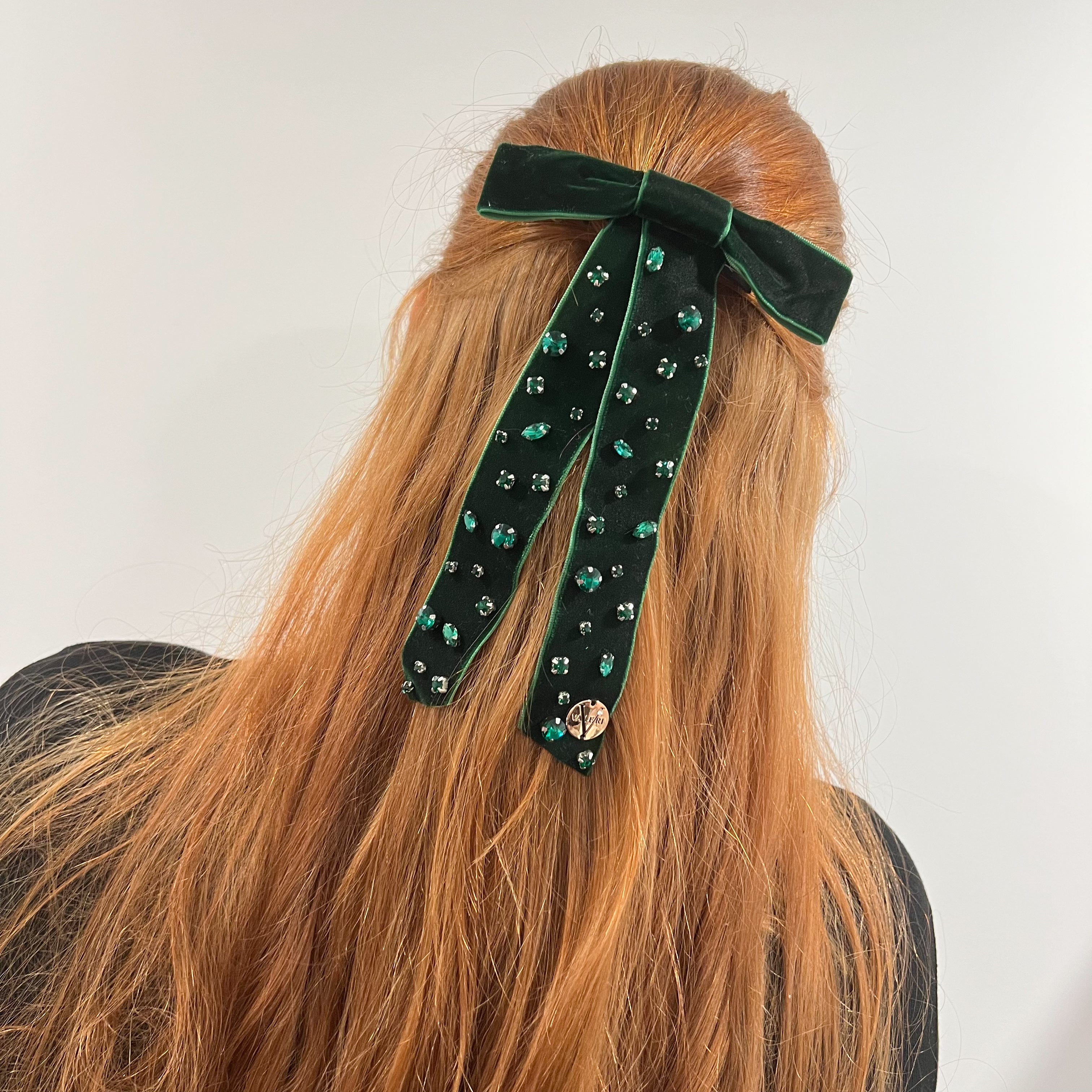 Della Velvet Petite Bow - Emerald