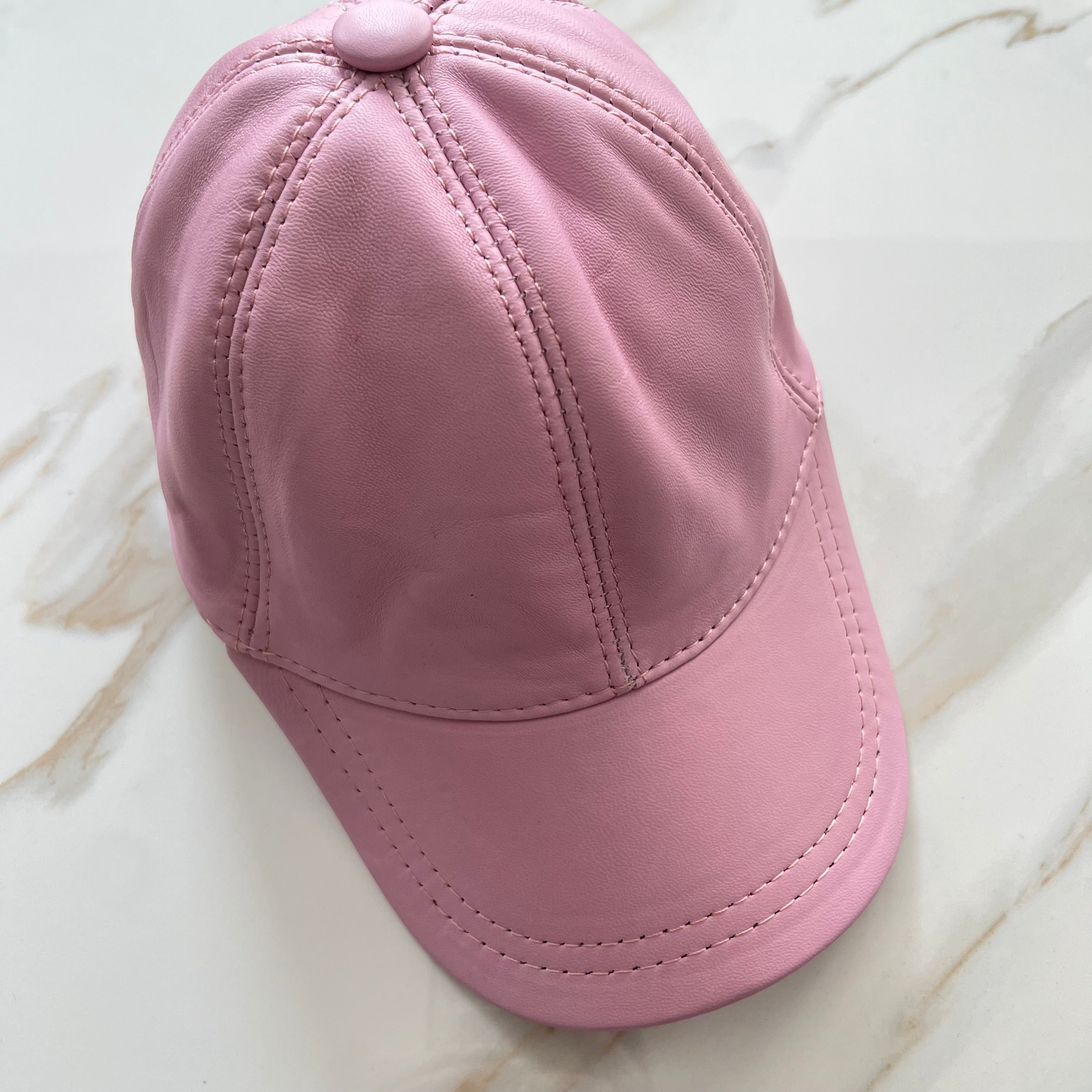Pink Genuine Leather Cap
