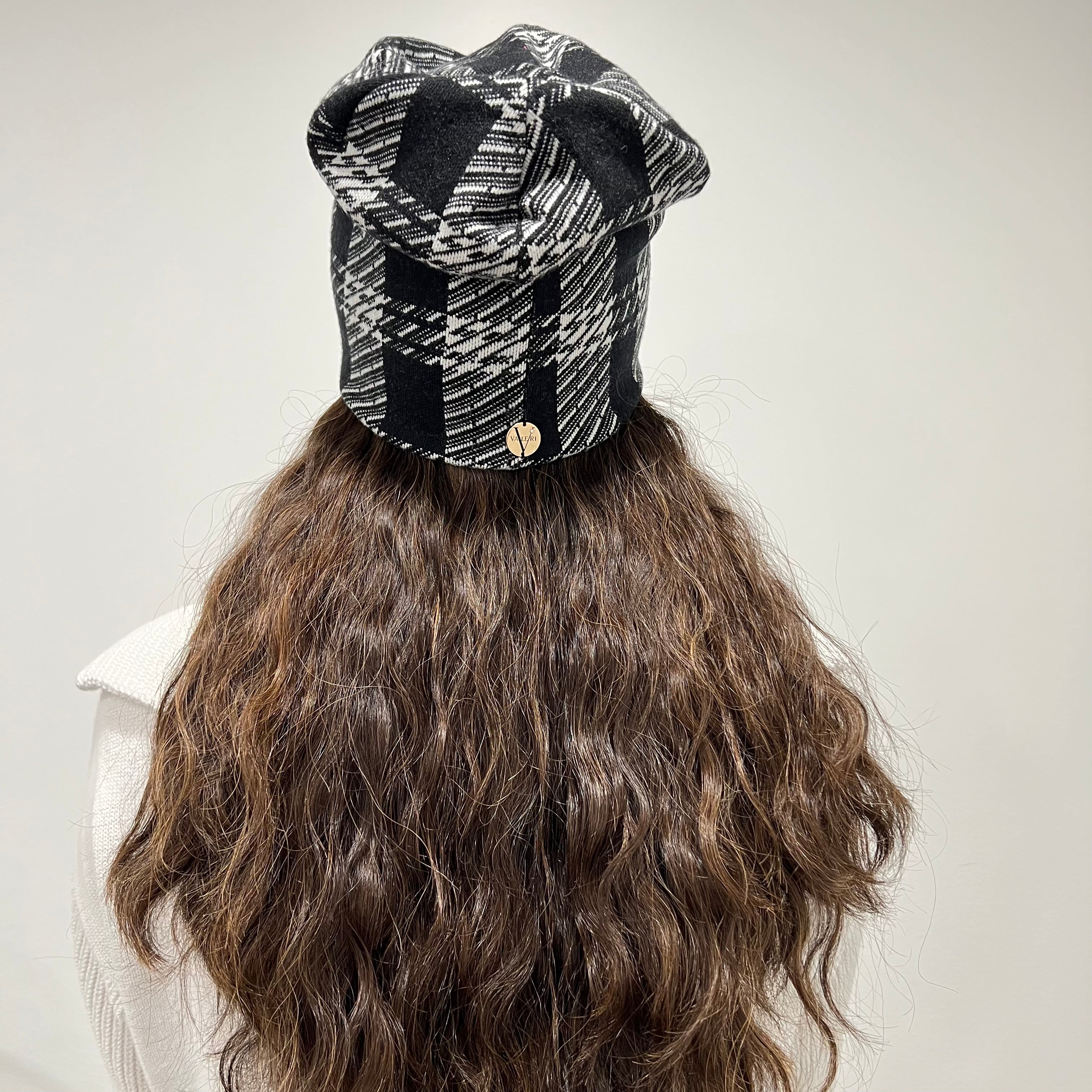 Houndstooth Cashmere Beanie