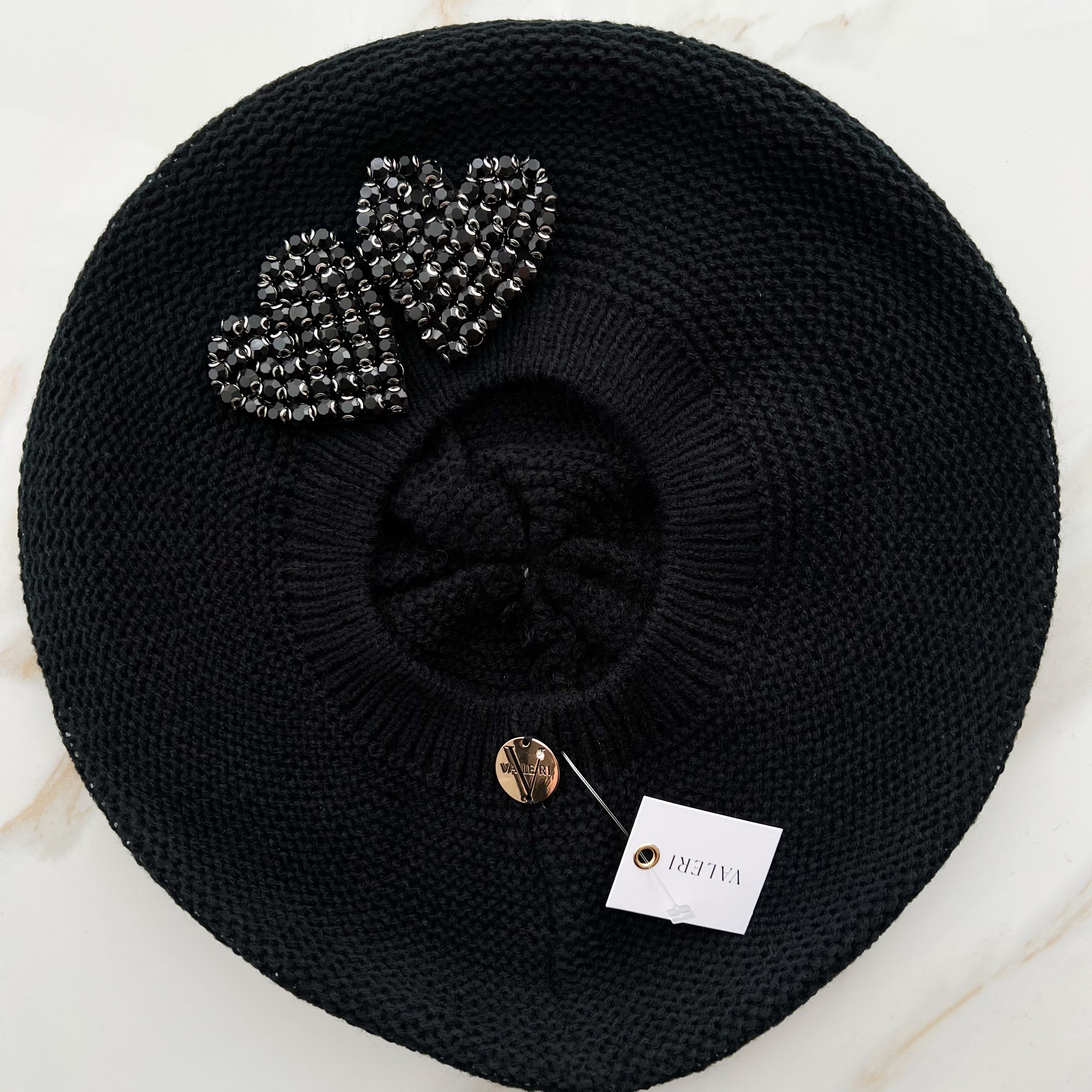 Crystal Heart Beret - Black