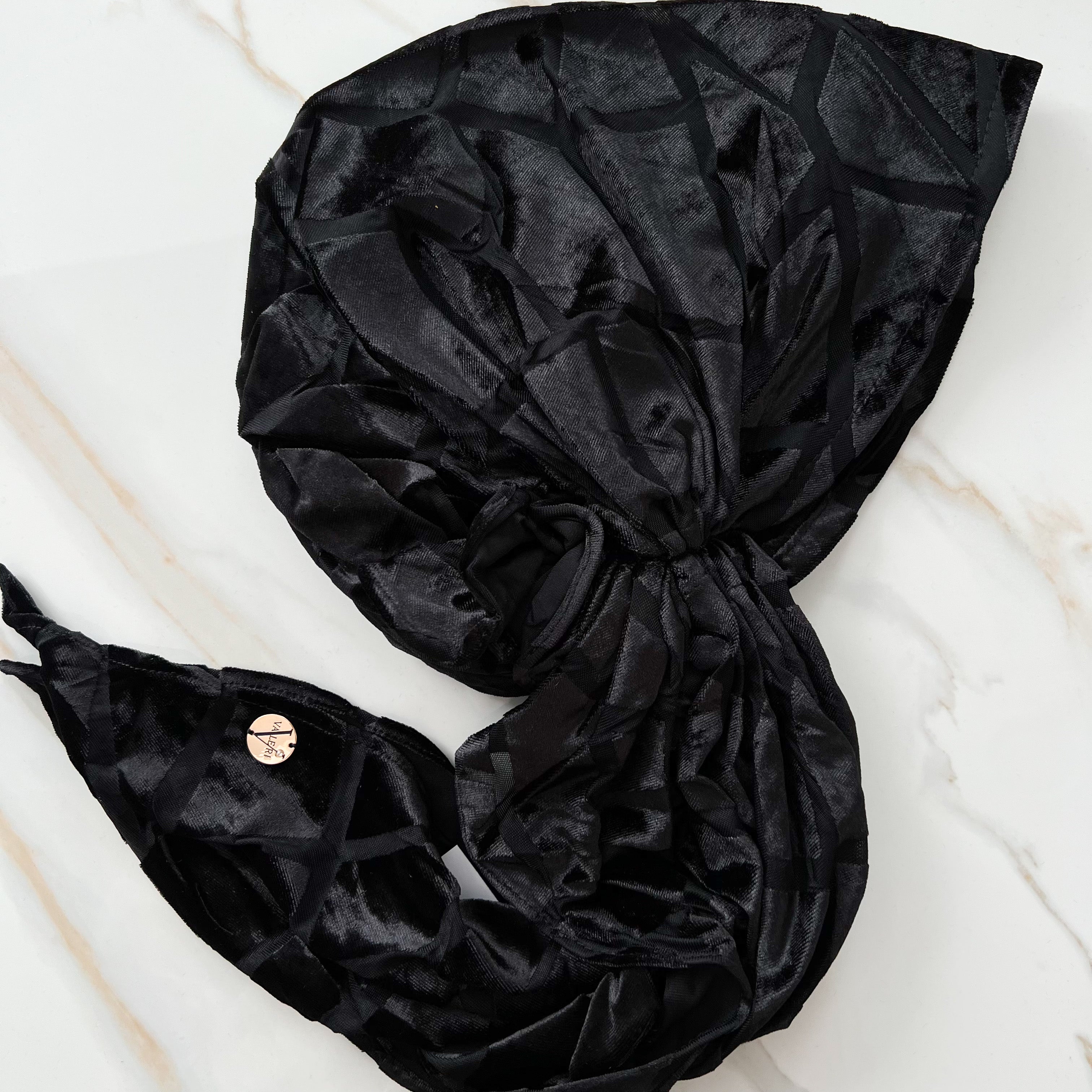 Jen Velvet Pre-Tied Scarf - Black