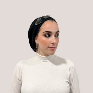 Crystal Heart Beret - Black