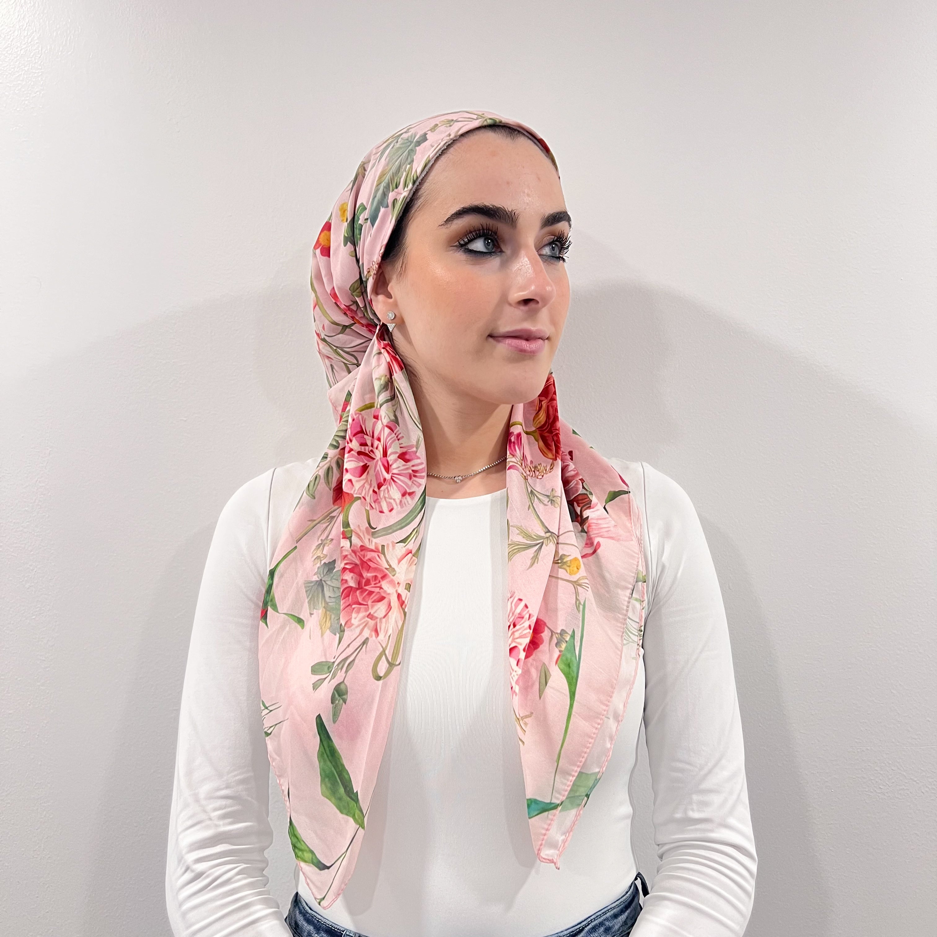 Pink Floral Open Pre-Tied Scarf