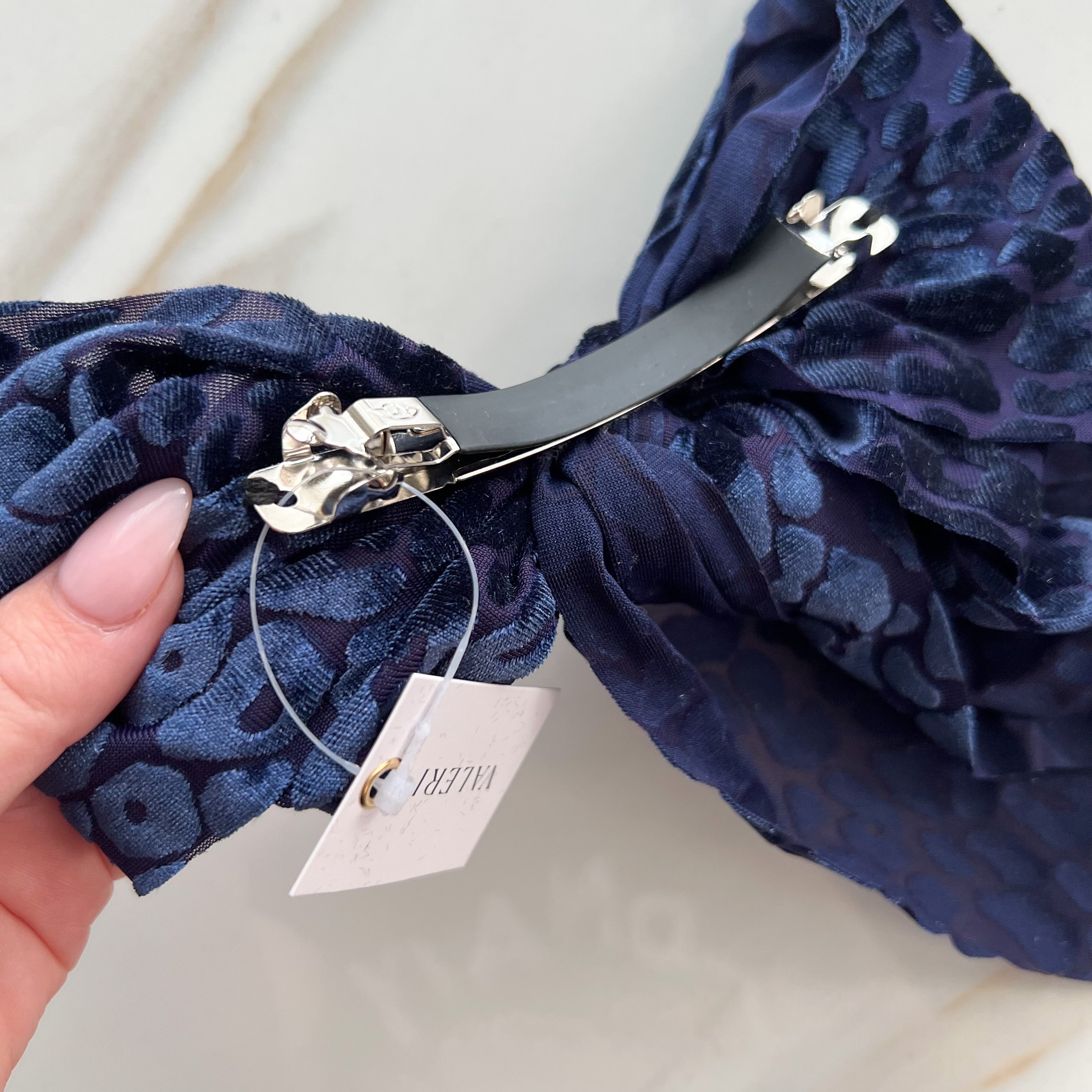 Leopard Velvet Bow - Blue