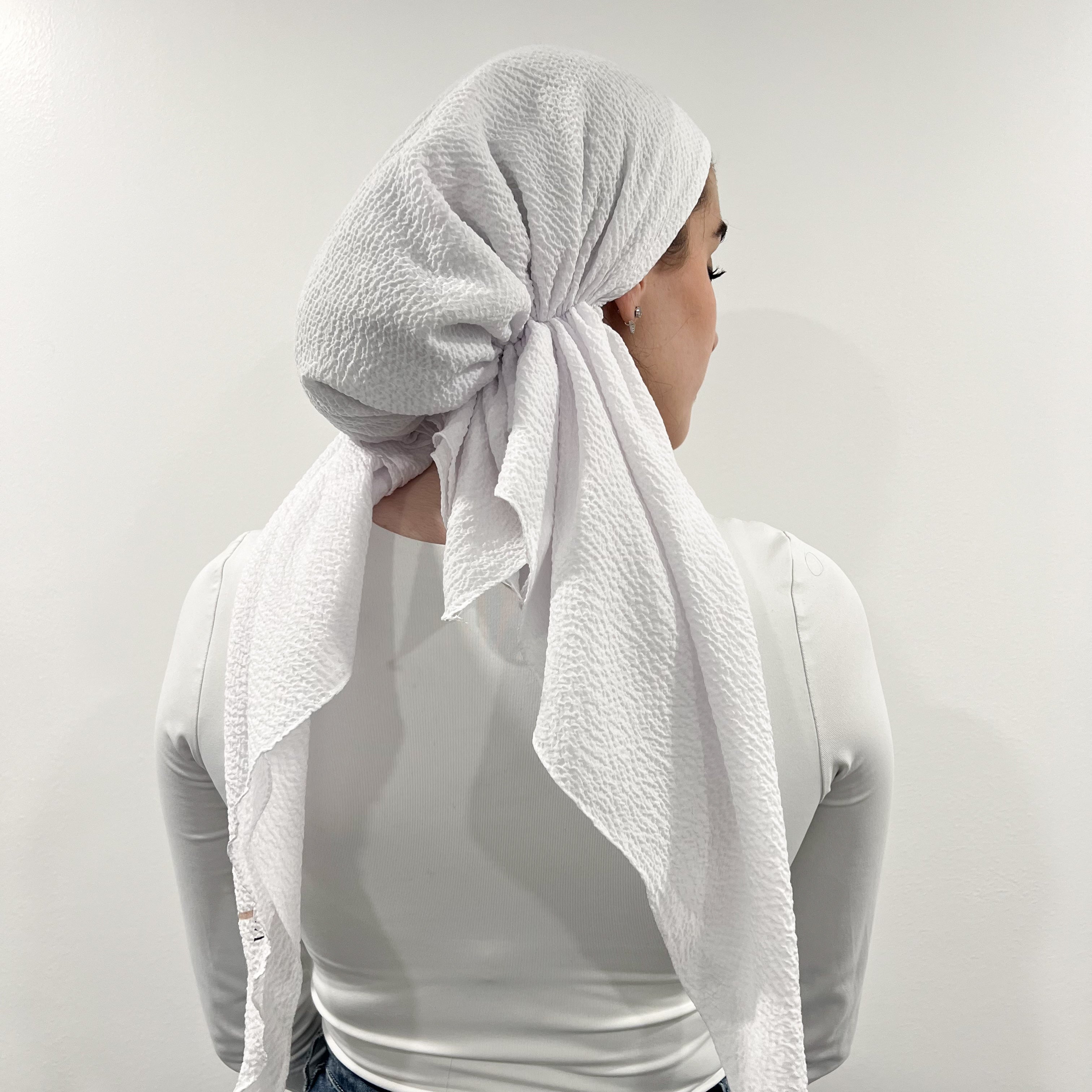 White Crinkle Pre-Tied Scarf