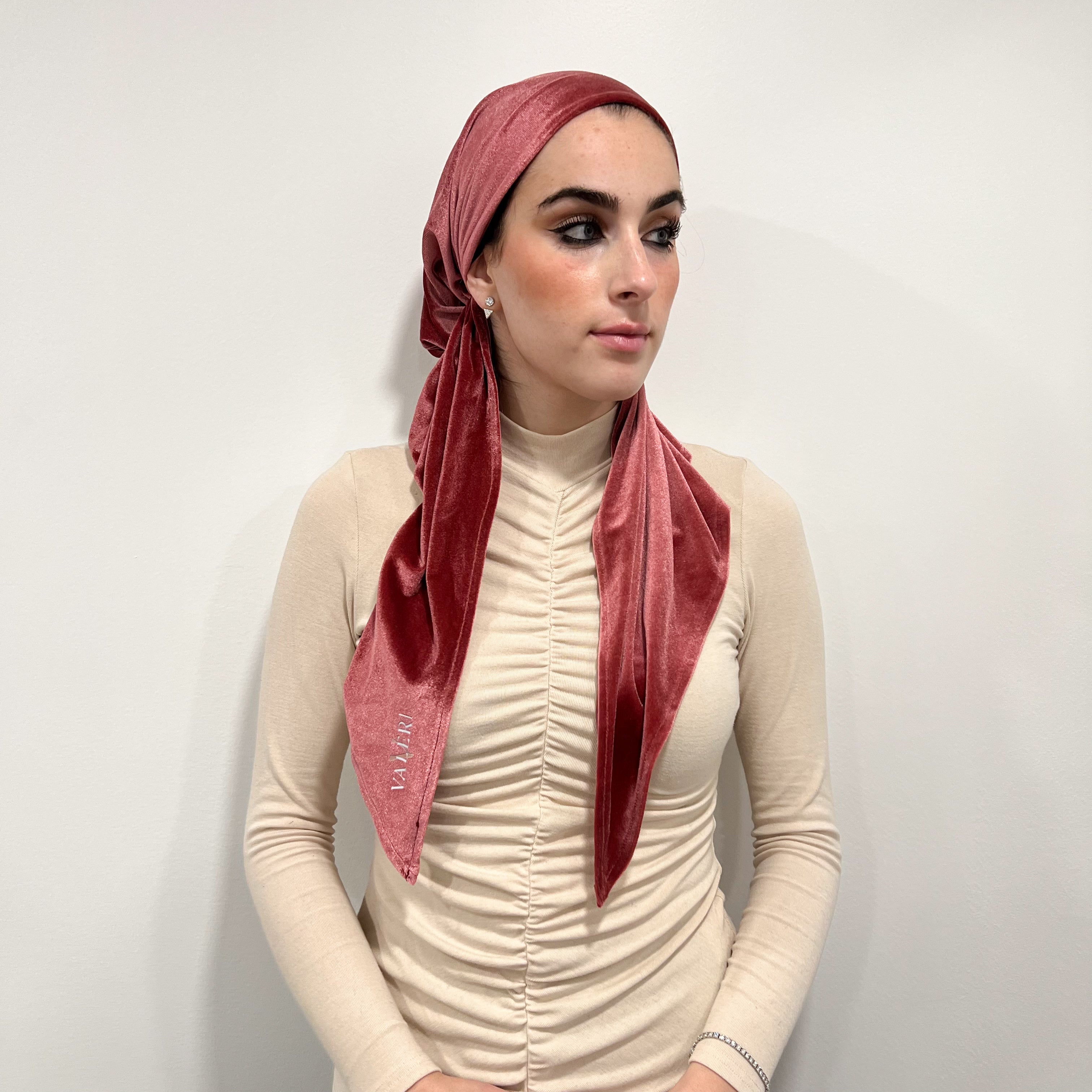 Pink Velvet Pre-Tied Scarf