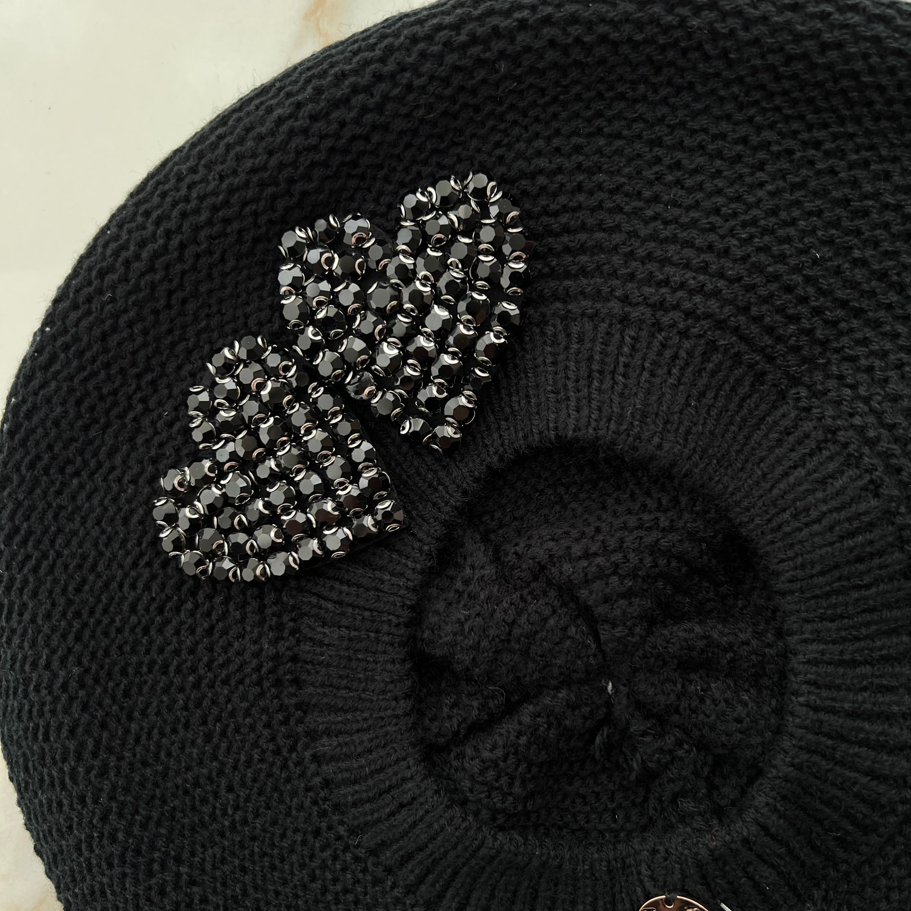 Crystal Heart Beret - Black